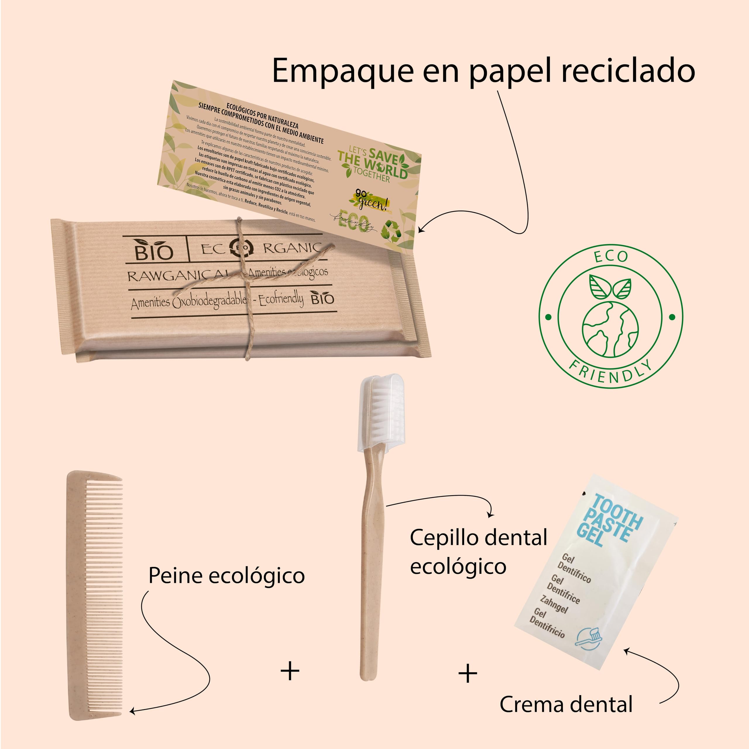 100 Sets Zahnbürste und Zahnpasta mit Kamm | Umweltfreundliches Zahnpflege-Set + Antistatischer Kamm einzeln verpackt | Amenty Kit für Hotels, Reisen und Stellen | 100 Kits