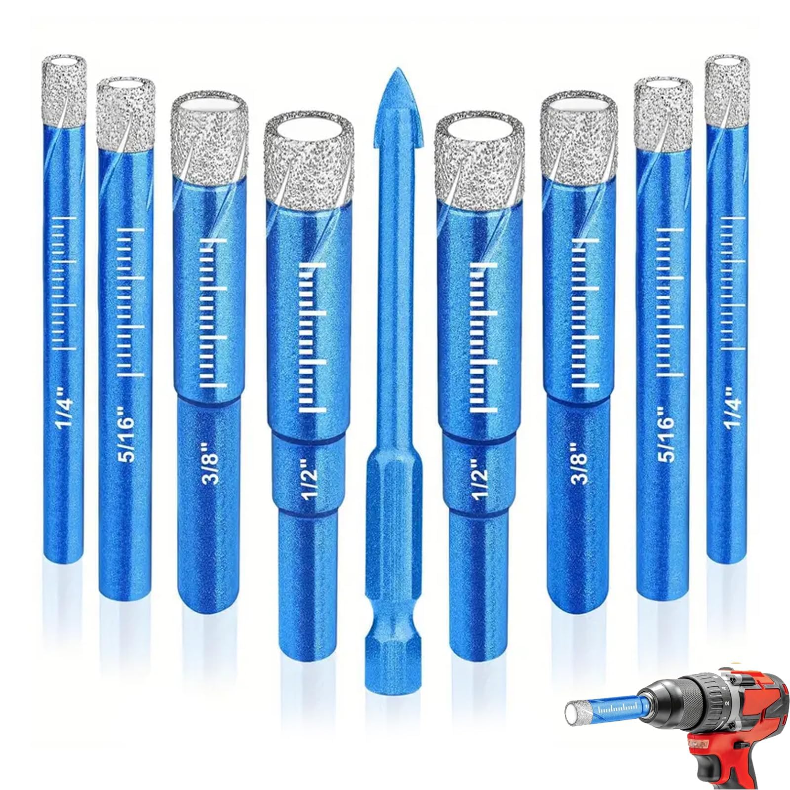 9 Pcs Diamond Drill Bits Set 6 8 10 12 mm Diamond Hole Saw Kit Masonry Drilling Core Bit Kit