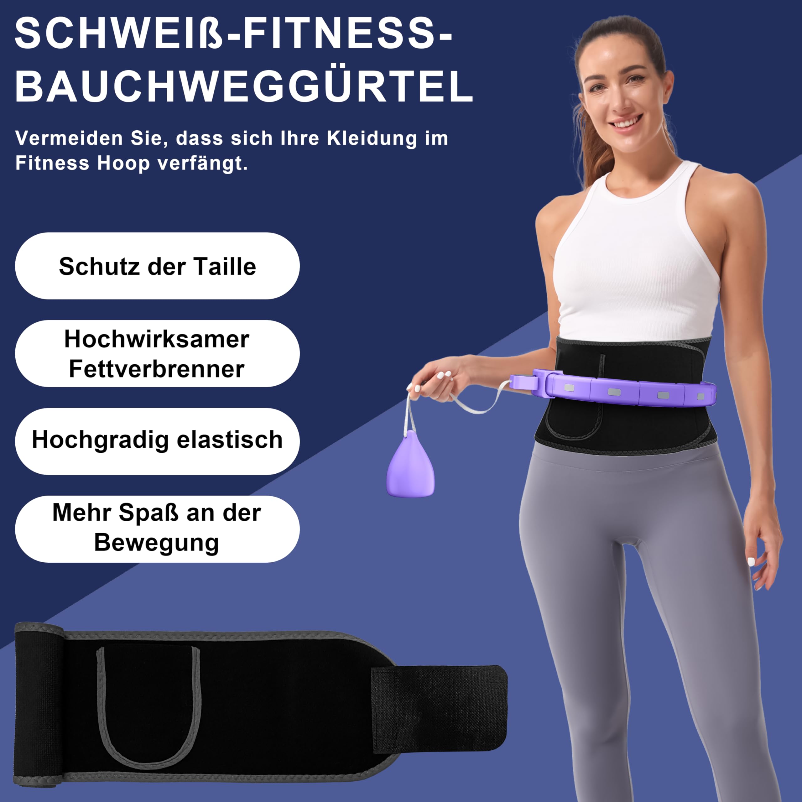 Smart Fitness Hoop Reifen mit Taillenband für Erwachsene & Anfänger – Leiser Hula-Hoop zum Abnehmen, mit Gewichtskugel und Noppen, Fitness Hoop, der Nicht herunterfällt