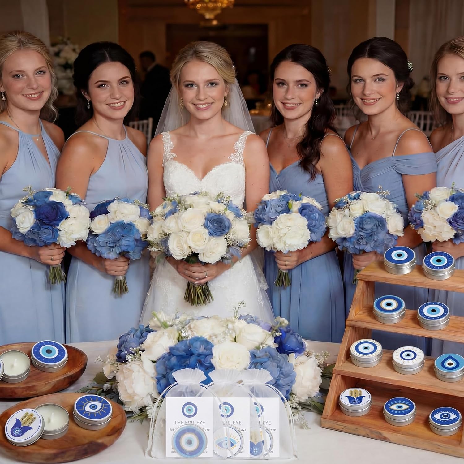 Treela 24 Set Evil Eye Scented Candles Blue Turkish Eye Gift Lavender Scented Candle Tins with Lids Lucky Cards and Organza Bags Greek Souvenirs Gifts Party Favors for Wedding Bridal Baby Shower Guest