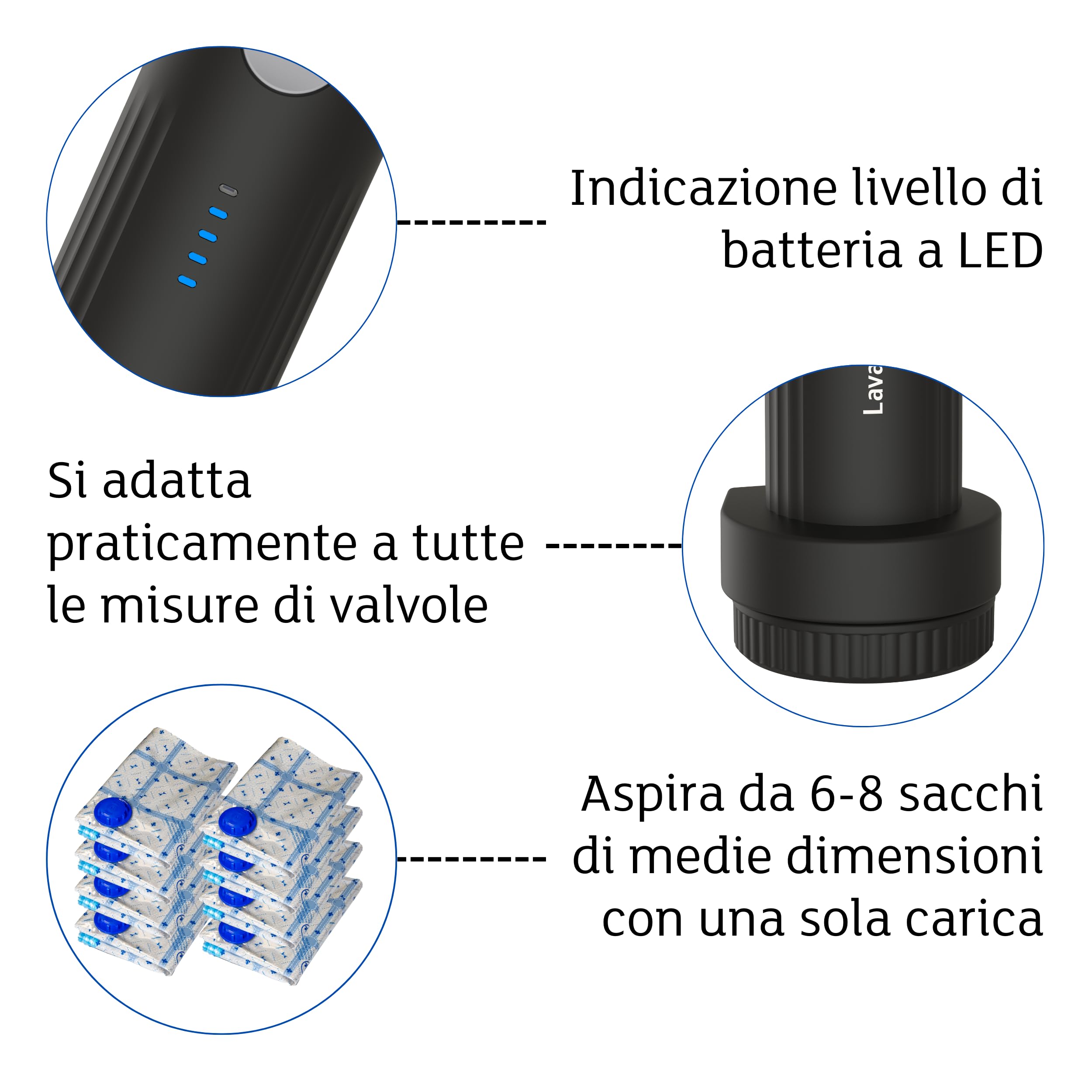 VAC-U-PUMP, Pompa Sottovuoto da Viaggio Wireless, per sacchi, buste, trolley e zaini con sottovuoto, Compatta, Potente e Facile da Usare per il Risparmio di Spazio, ricarica USB C con cavo incluso