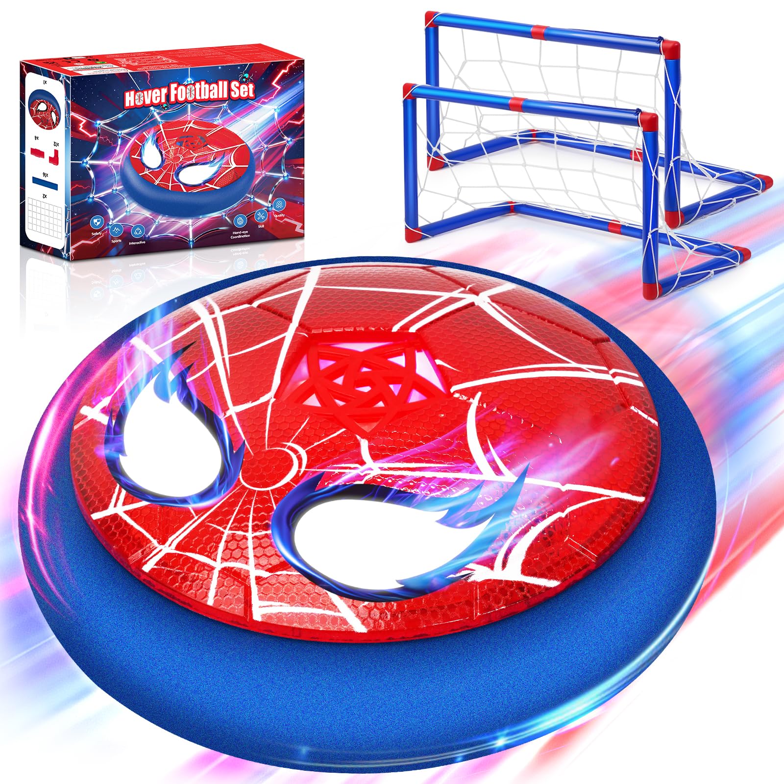 Lubolee Hover Fussball Set mit 2 Toren & Leuchtenden Augen, Air Power Fussball Geschenke Jungen & Mädchen 3-12 Jahre, Hover Ball Spielzeug ab 3-12 Jahre Kinder, Geschenk 4 5 6 7 8 Jahre Kinder