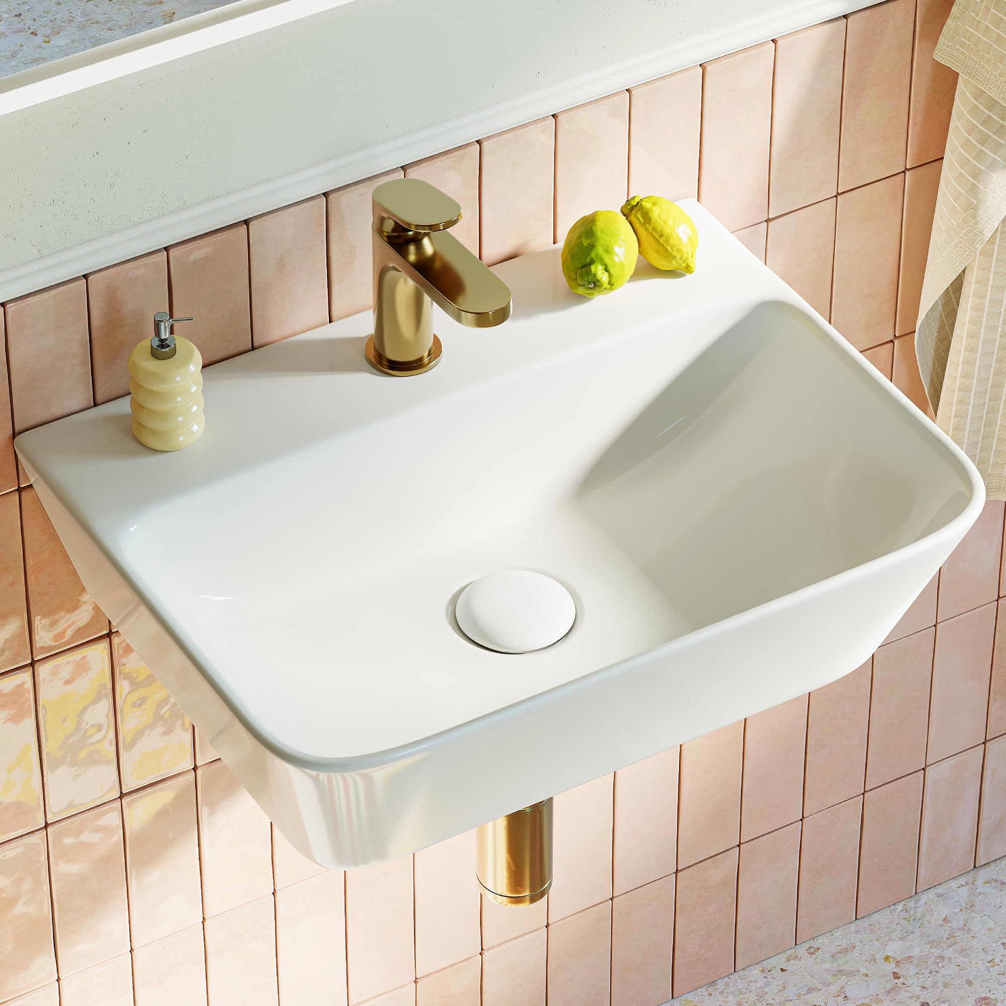 HOROW Lavabo de baño rectangular de 40 cm, moderno color blanco, sin rebosadero, con orificio para grifo, lavabo pequeño, lavabo colgante para invitados, inodoro