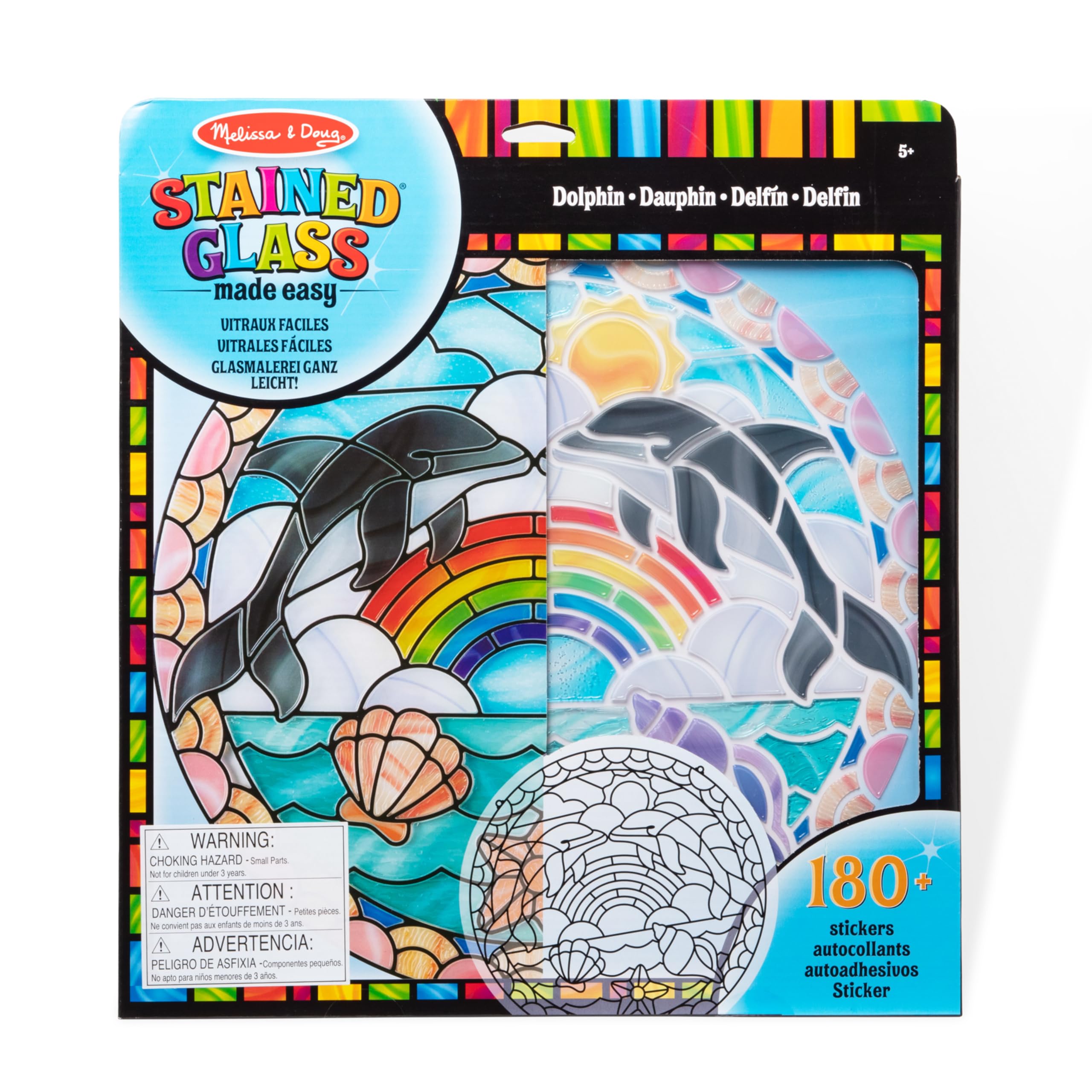 Melissa & Doug Stained Glass Dolphin Art Kit, Arts And Crafts Kids Age 5+, Kids Craft Kits, Kids Activity Window Art, Sticker Art, Animal Stickers, Mess Free Activity