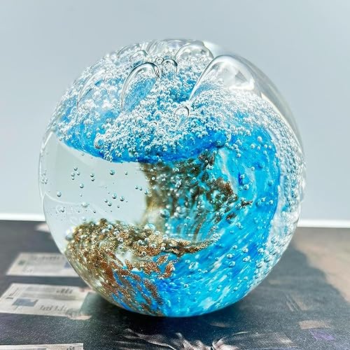 Miniatura 3 de Figuras decorativas de bola de cristal, olas del océano, pisapapeles de vidrio soplado, decoración de arte del mar, regalo para amantes del océano,