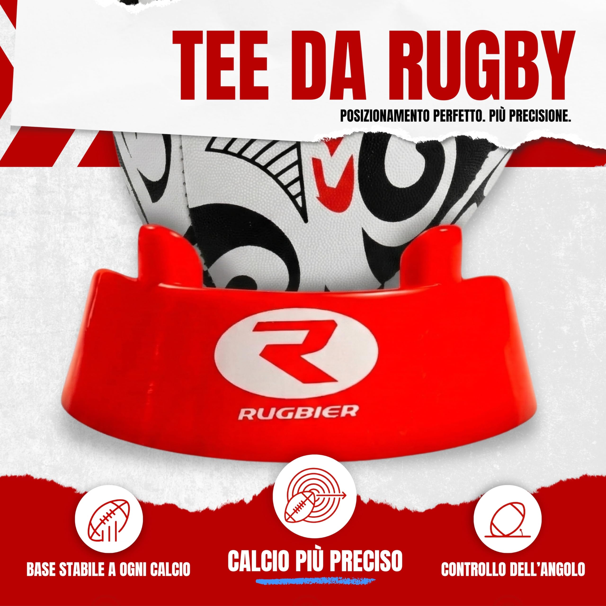 Tee da Rugby Professionale Standard Rosso – Supporto per Calci e Allenamento
