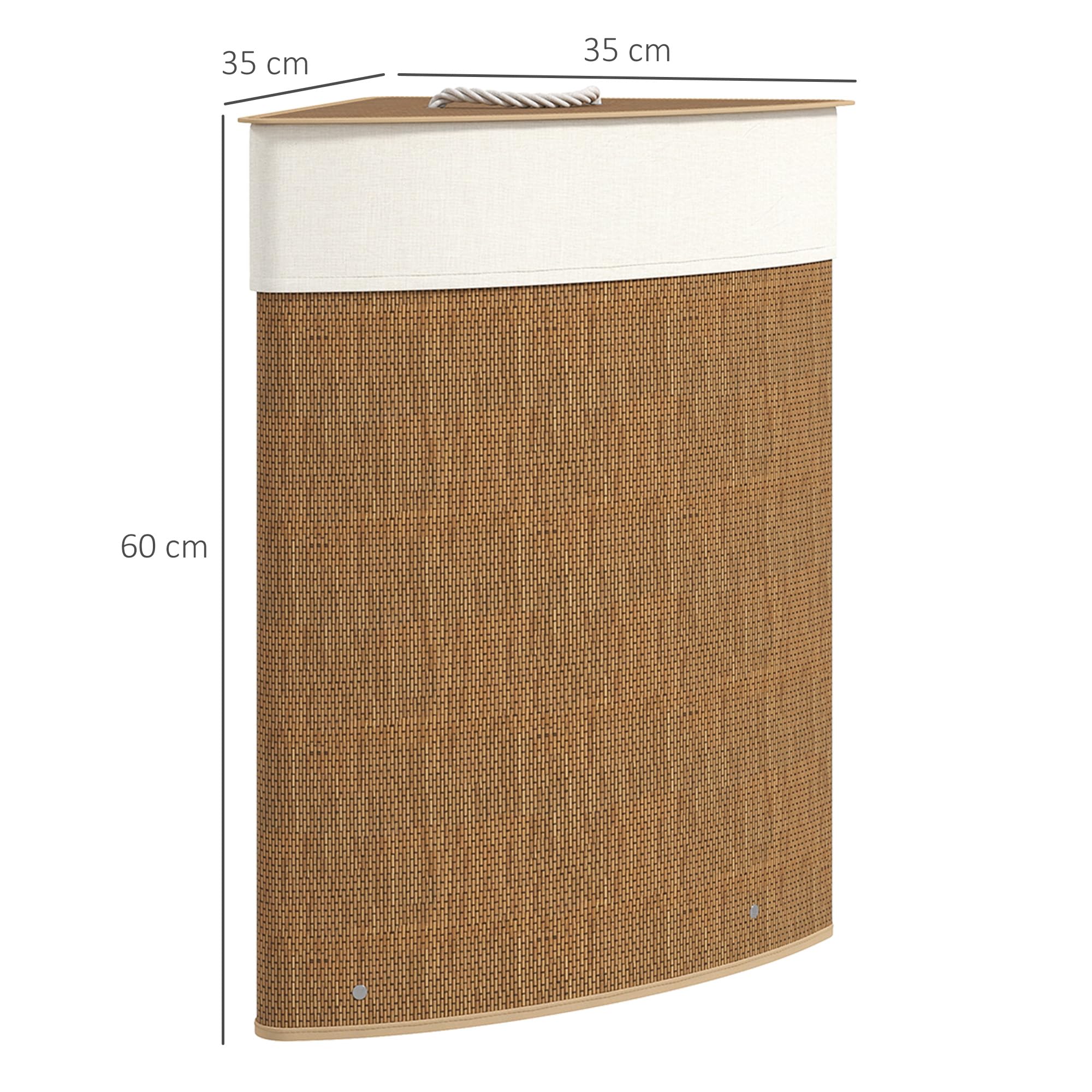HOMCOM Cesto Portabiancheria Angolare da 55L con Sacco Estraibile e Coperchio Removibile, Cesta per la Biancheria in Bambù, 35x35x60 cm, Marrone