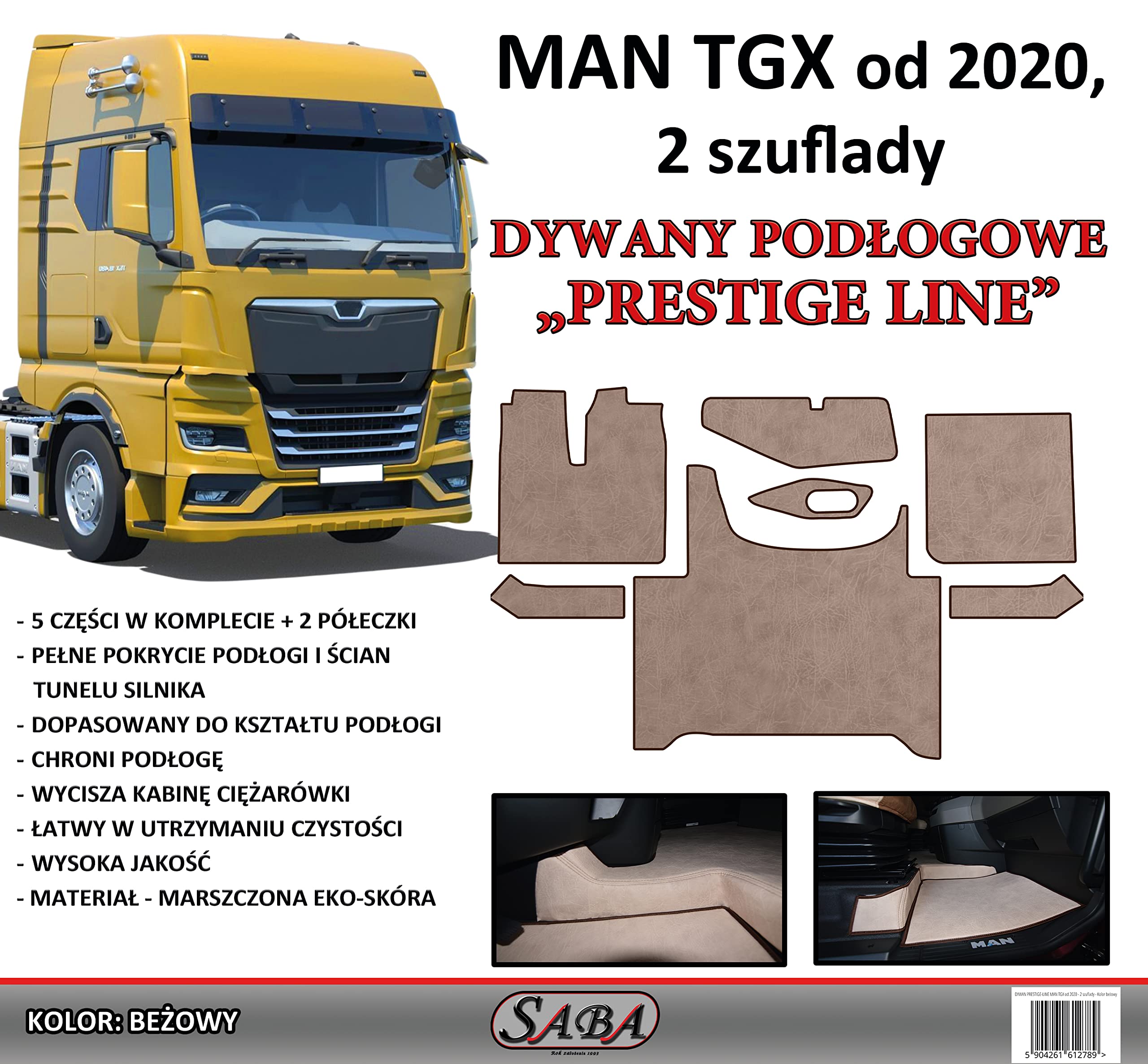 IKW Fußmatten für Man TGX ab 2020 aus Eco-Leder Beige | IKW Zubehör Innenraum - Zubehör aus Komfort-Schaum - Rutschfester Belag auf dem Gesamten Boden