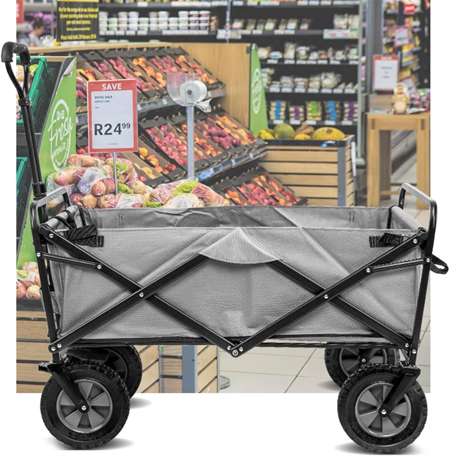 Shopping Cart Carts Outdoor Camping Trolley Picnic Fishing Folding Wagon with Brake Grocery Portable Trailer Load 100kg Shopping Baskets (Color : Ren, Size : 80 * 50 * 28cm)