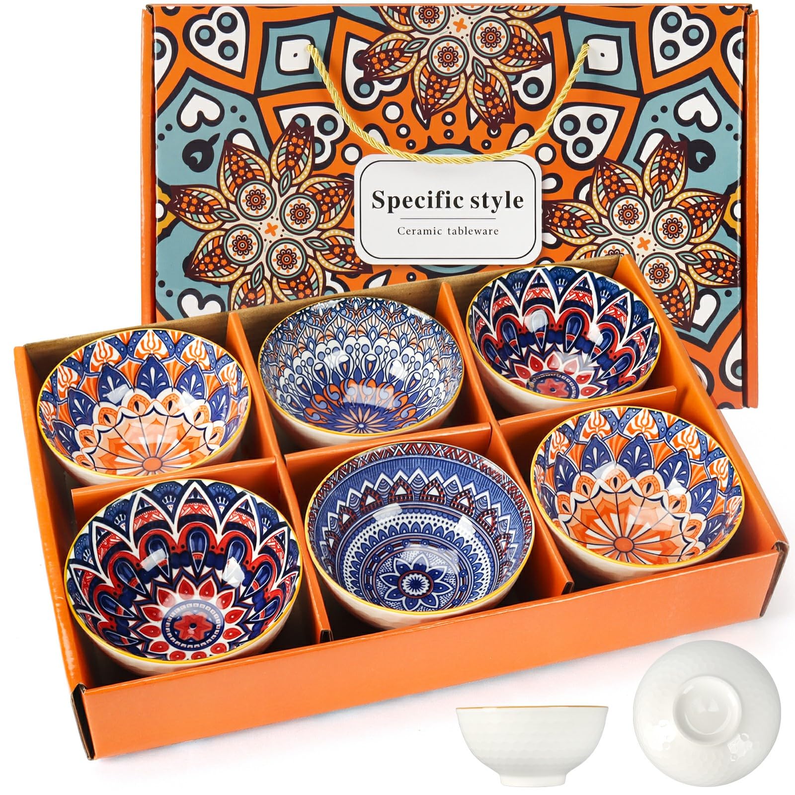 Sponsored Ad – Ceramic Serving Bowls Set of 6,Bohemian Style Kitchen Tableware Small Bowls for Dipping,Rice,Cereal,Soup,Desserts,Snacks,Fruits,Salads,10oz/300ml,Dishwasher & Microwave Safe