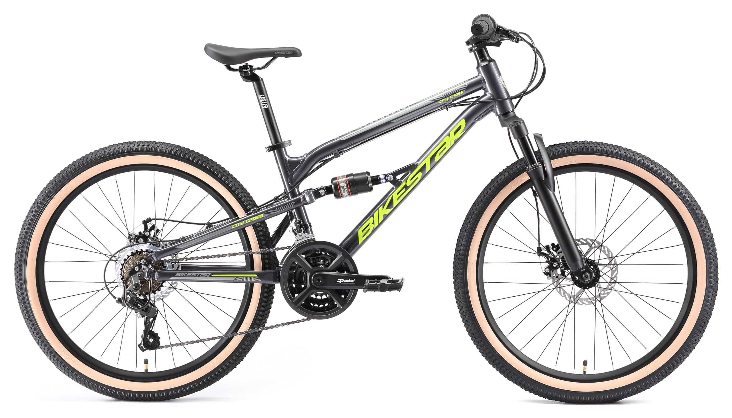 BIKESTAR MTB Mountain Bike Sospensione Completa Alluminio per Bambini 9 Anni | Bicicletta 24 Pollici 21 velocità Shimano, Freni a Disco |