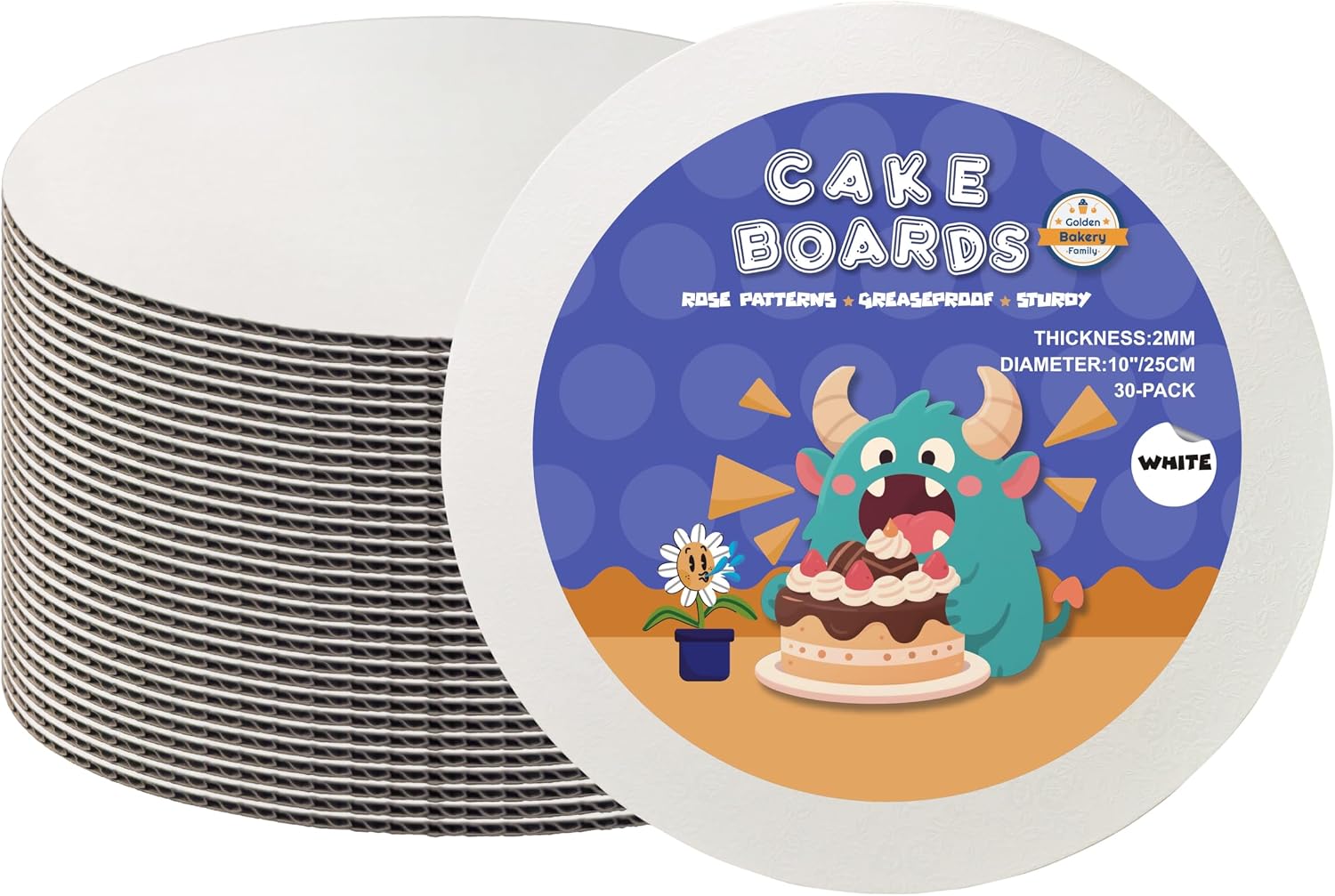 30 PCS Cake Boards 10 Inch Round, White 10 Inch Cake Boards Rounds Cake Plate, Food Grade & Greaseproof Rounds Cake Base, Rose Pattern Cake Board Cardboad Circles for Displaying Cakes, Dessert by GBF