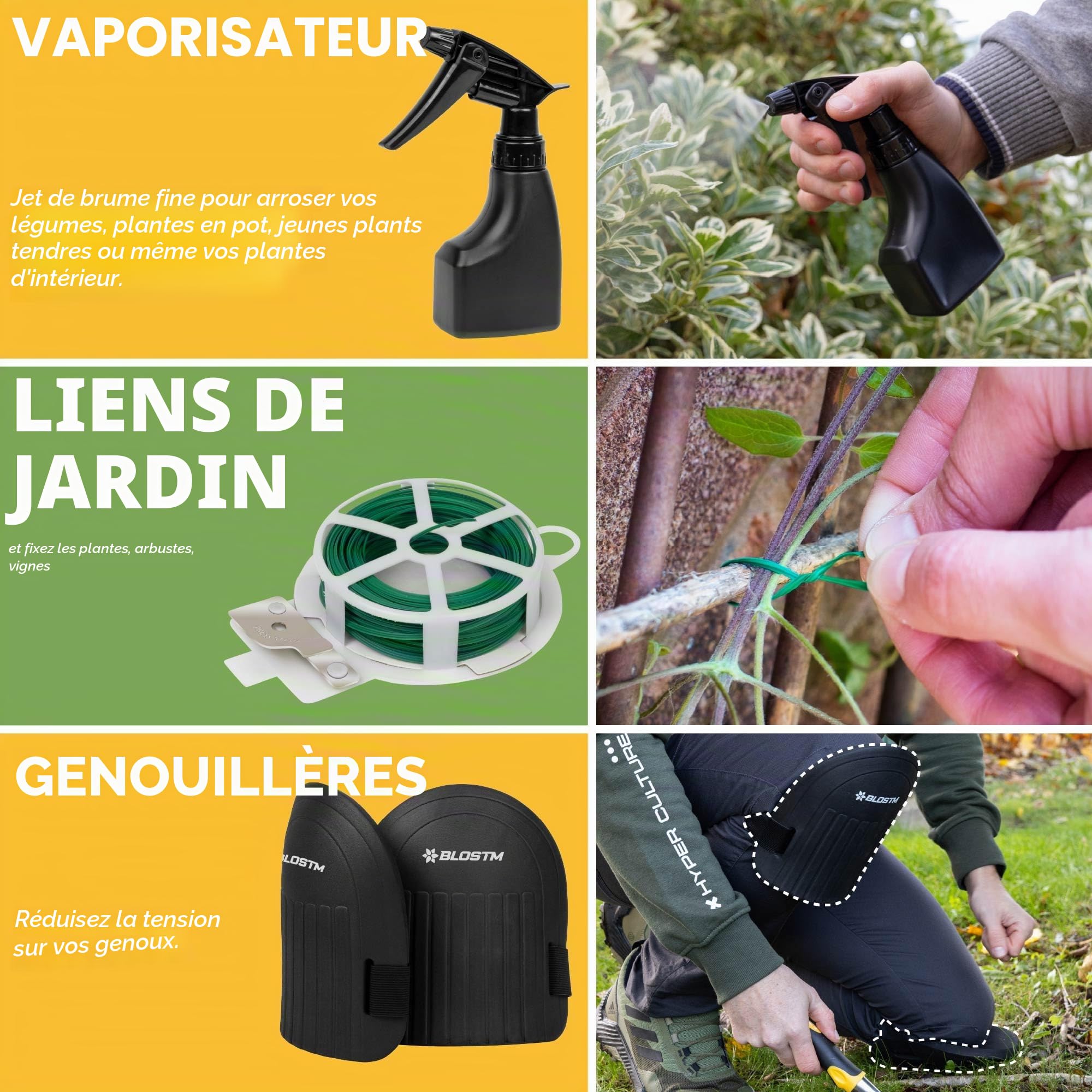 BLOSTM Ensemble d'outils de jardinage 11 pièces – Kit d'outils de jardin robustes avec sac fourre-tout imperméable – Truelle de jardin antirouille avec poignées ergonomiques – Cadeaux de jardinage