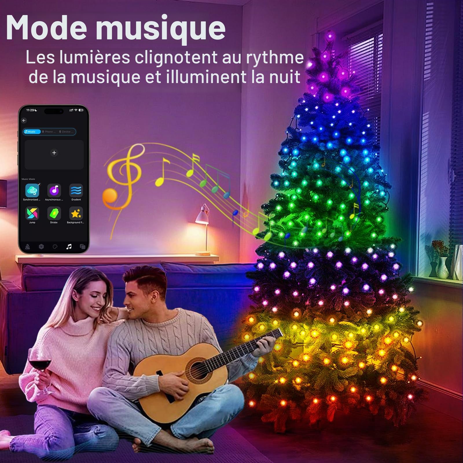 Quntis 30M 300LED Guirlande Lumineuse Exterieure Noel avec APP & Télécommande, 16 Millions de Couleurs Lumiere Sapin de Noel Intelligentes, 200+ DIY Modes Guirlande Exterieur Noël, Luminosité Réglable