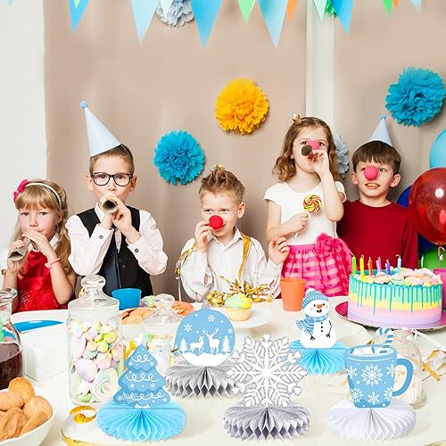 Miniatura 7 de 9 piezas de mesa de invierno centros de mesa de panal de abeja con copos de nieve, decoraciones de fiesta de invierno para temática de invierno,