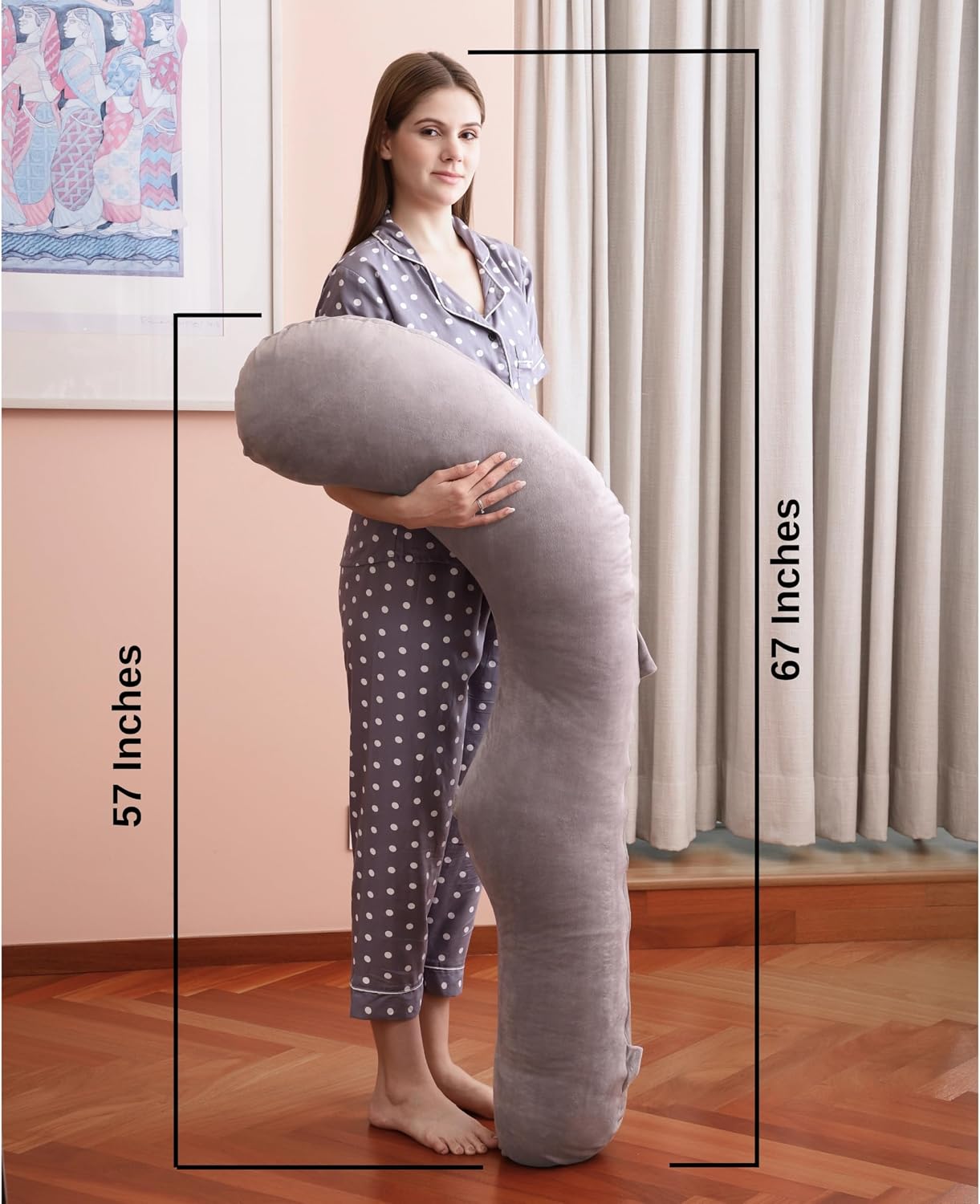 RELY+ Gyno-Recommended Premium F-Shaped Pregnancy Pillow Full Body Support for Sleeping & Maternity Comfort Relieves Back Pain, Hip Discomfort & Swelling Soft, Smooth, Removable Cover