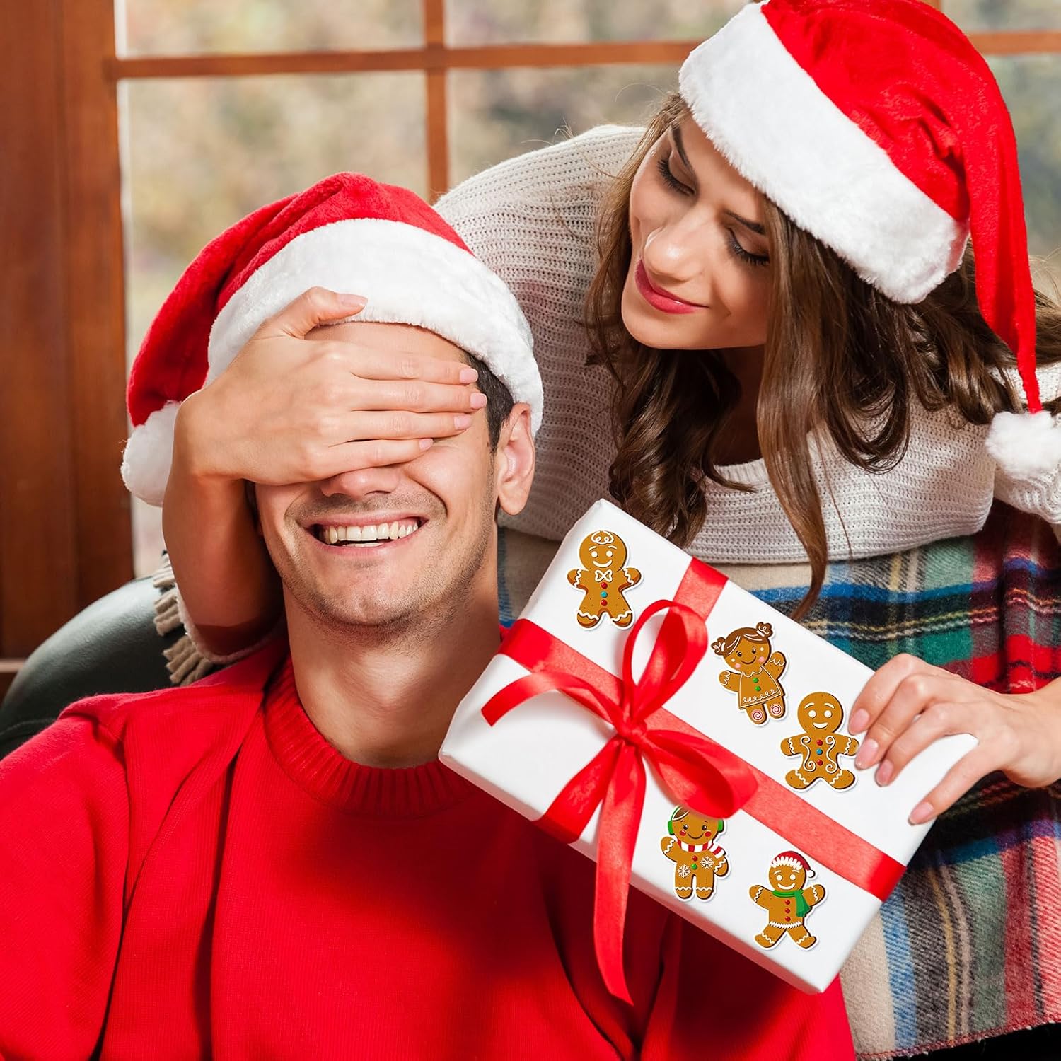 Containlol 1000 Pcs Red Heart Rhinestone Stickers 2 Rolls 1.5 Inches Valentines Day Stickers Love Theme Self Adhesive Seal Decals for Gift Bags Greeting Cards Party Supplies(Gingerbread Man) - Image 5