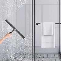 Vista 5 de Escobilla de ducha de silicona multiusos para puerta de cristal de ducha, con 2 ganchos y mini escobilla rosa, para vidrio de baño, automóvil, pared