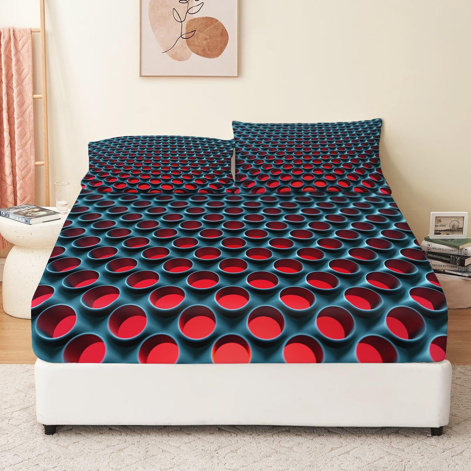 Lenzuolo con angoli stampato in 3 pezziArte digitale Little Red DotRosso180x200Microfibra - 30 cm di profondità Lavabile in lavatrice Include 2 federe per cuscini