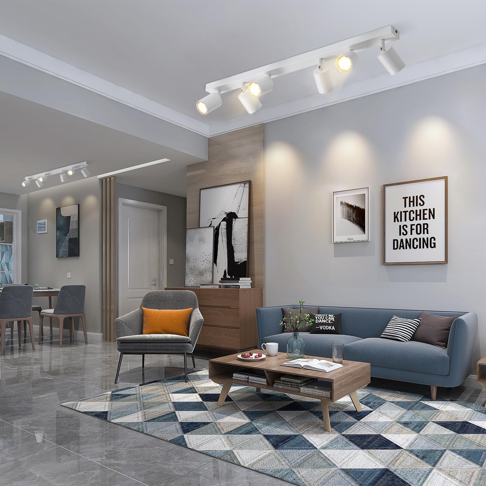 ZMH Plafoniera LED Bianco Faretto a soffitto: Lampadario a soffitto 6 fiamma a LED GU10, girevole di 330°, Lampada da soffitto moderna stile industriale Applique da parete, senza lampadina
