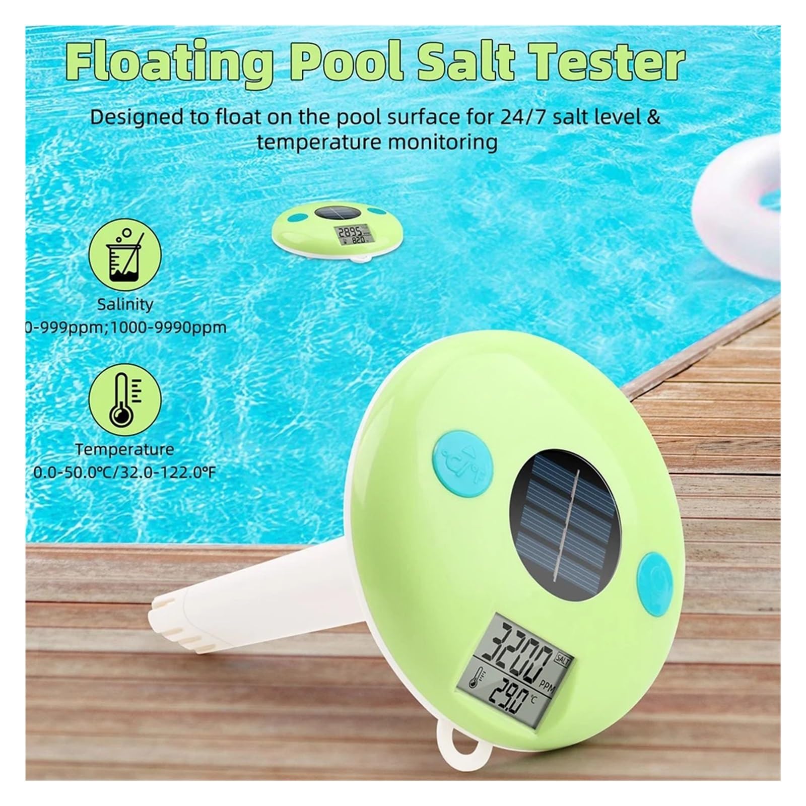 TermóMetro De Piscina Termómetro Solar For Piscina 2 En 1 con Diseño Impermeable For Una Medición Precisa De Salinidad Y Temperatura. FáCil De Usar