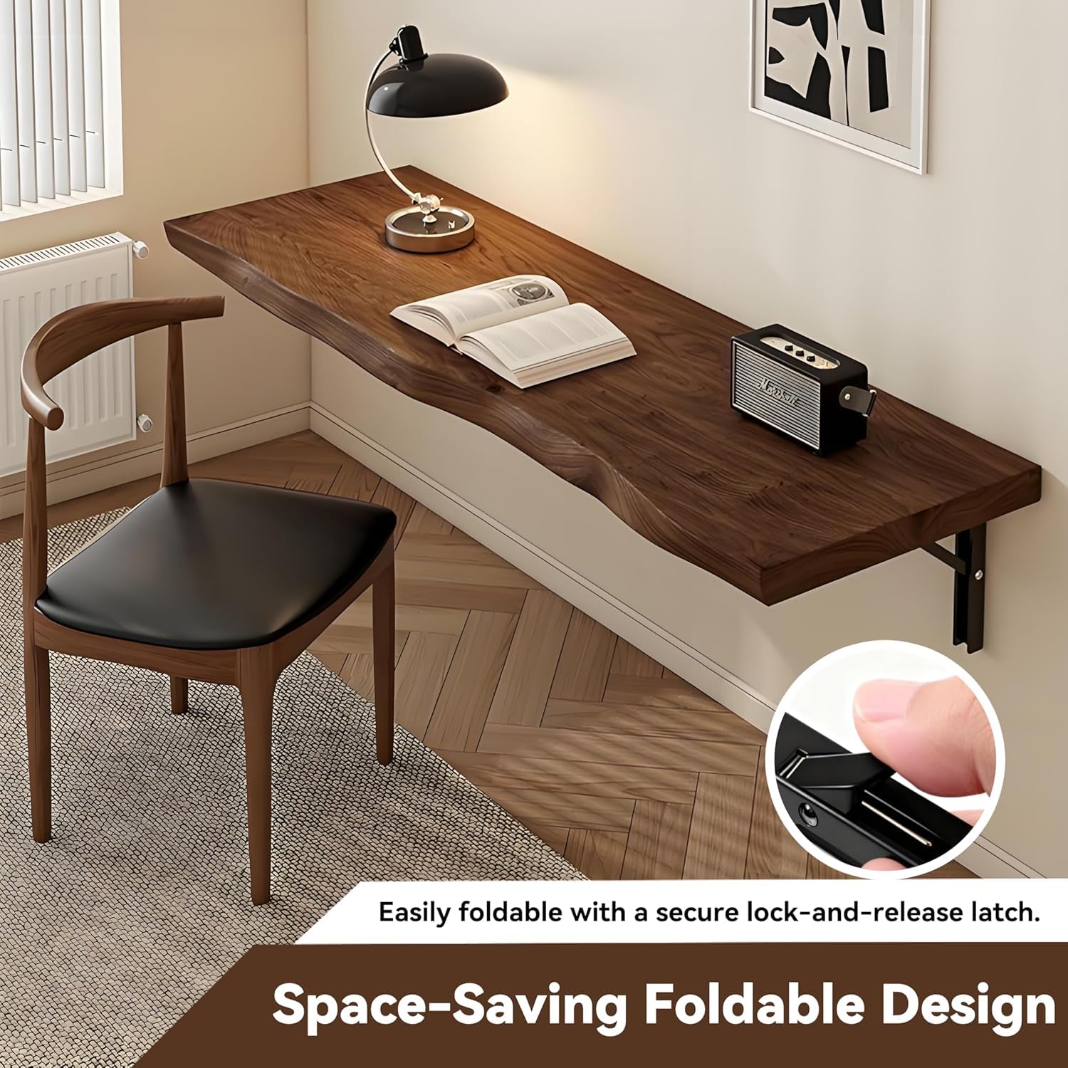 Mesa de pared que ahorra espacio, escritorio plegable resistente con soportes que soporta 330 libras, banco de trabajo para oficina en casa y pequeños