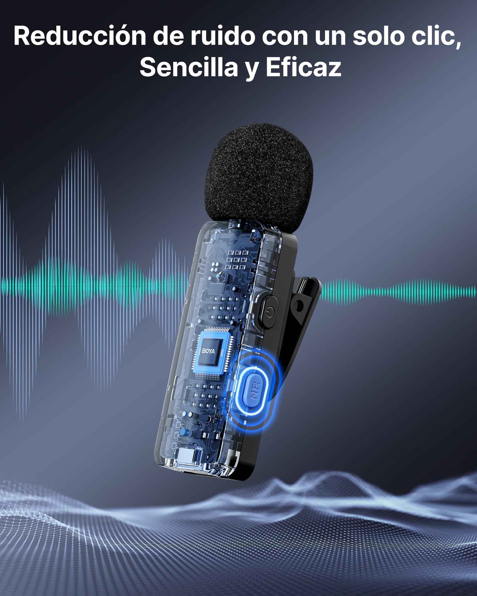 BOYA BY-V4U Micrófono de Solapa inalámbrico para iPhone 15/16 Series, Android, Tipo C con Estuche de Carga, 4 Canales, micrófono inalámbrico omnidireccional, cancelación de Ruido, 48kHz/16Bits, 200m