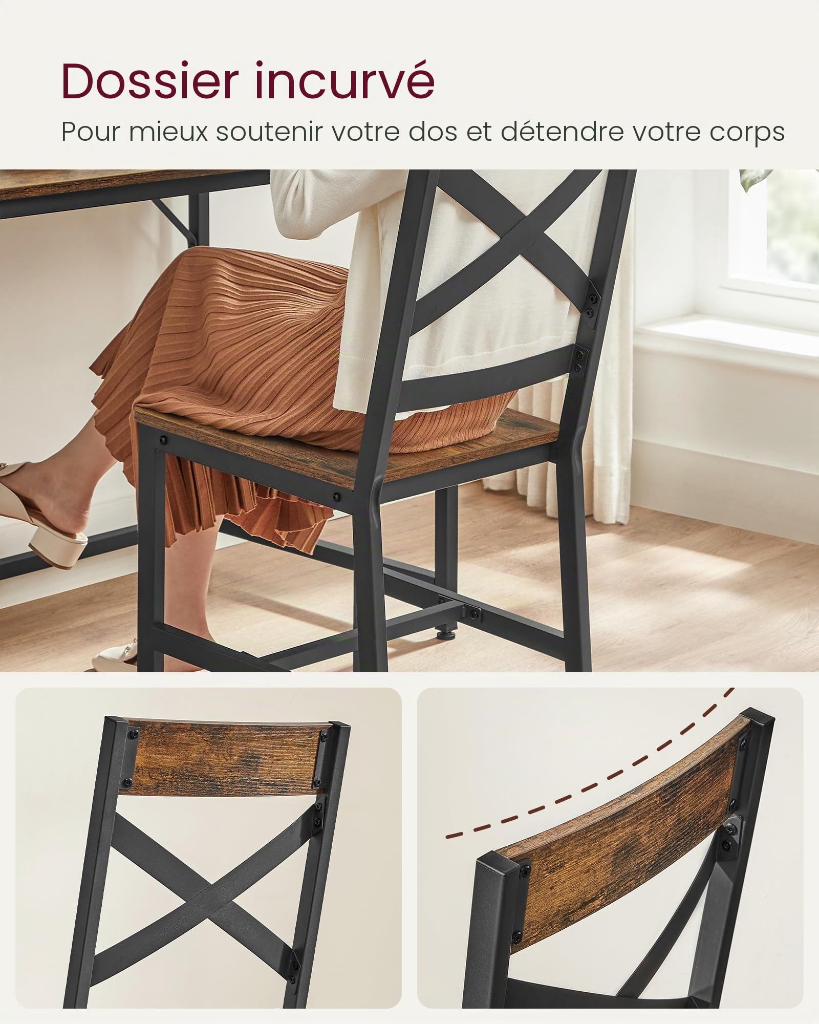 VASAGLE Chaises de Salle à Manger, Lot de 2, avec Dossier en X