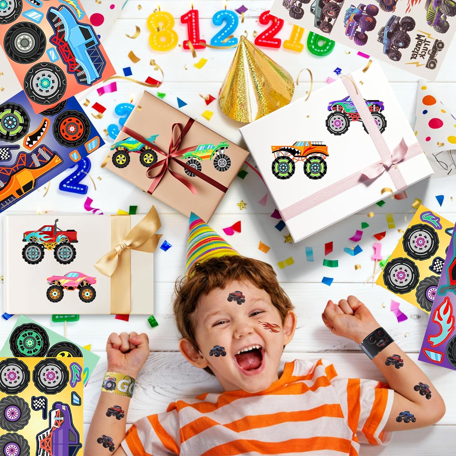 96pcs Truck Party Favors, Car Themed Birthday Party Supplies Including Truck Toys Slap Bracelets Bubble Wands DIY Stickers Painting Kits, Birthday Decorations Classroom Rewards for Kids - Image 3