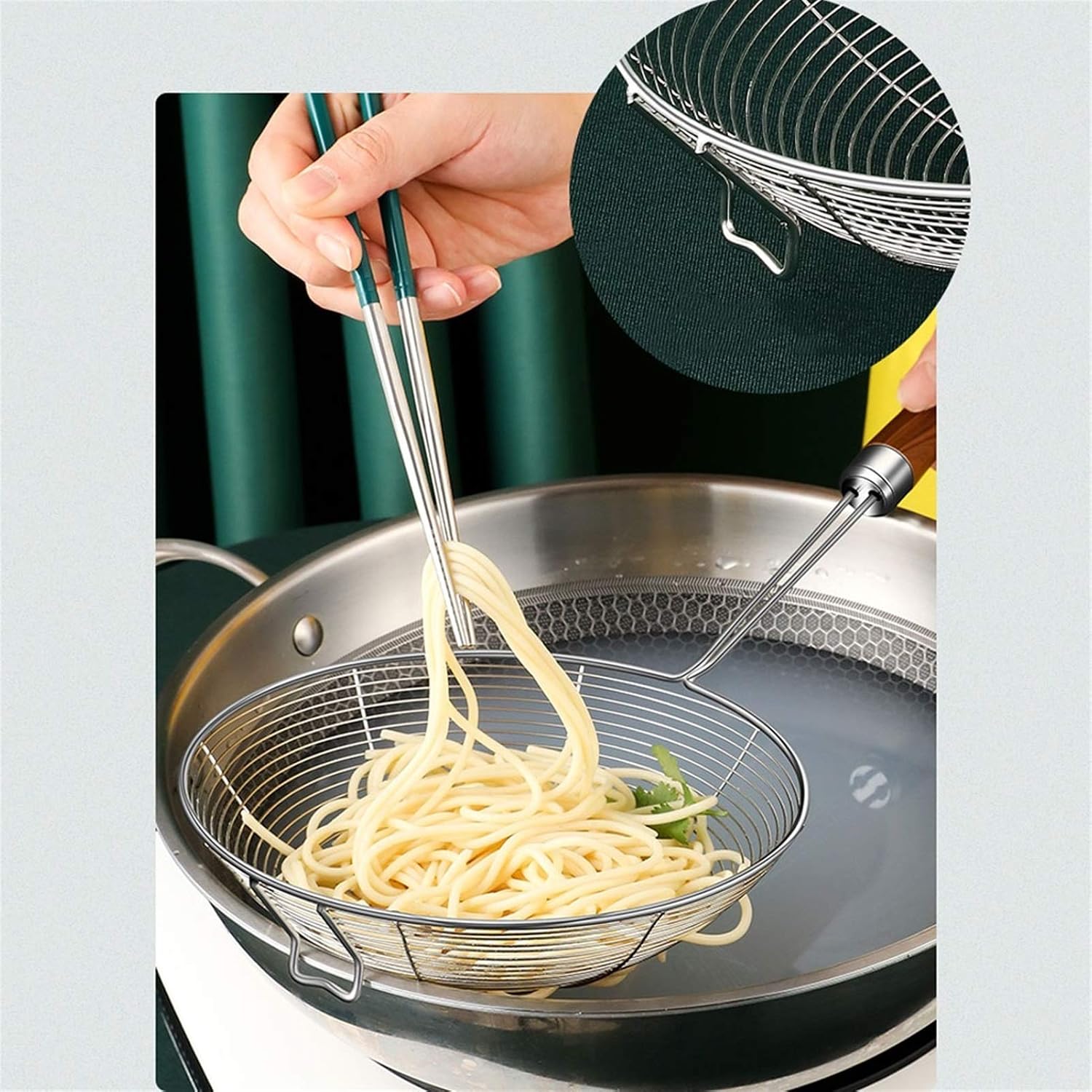 Leaky Spoon Spider Strainer Skimmer Strainer Ladle Stainless Steel with Hook for Kitchen Frying Food Pasta Dumplings Skimmer Spoon (35cm40cm) Colander (Size : 16.73x6.89in)