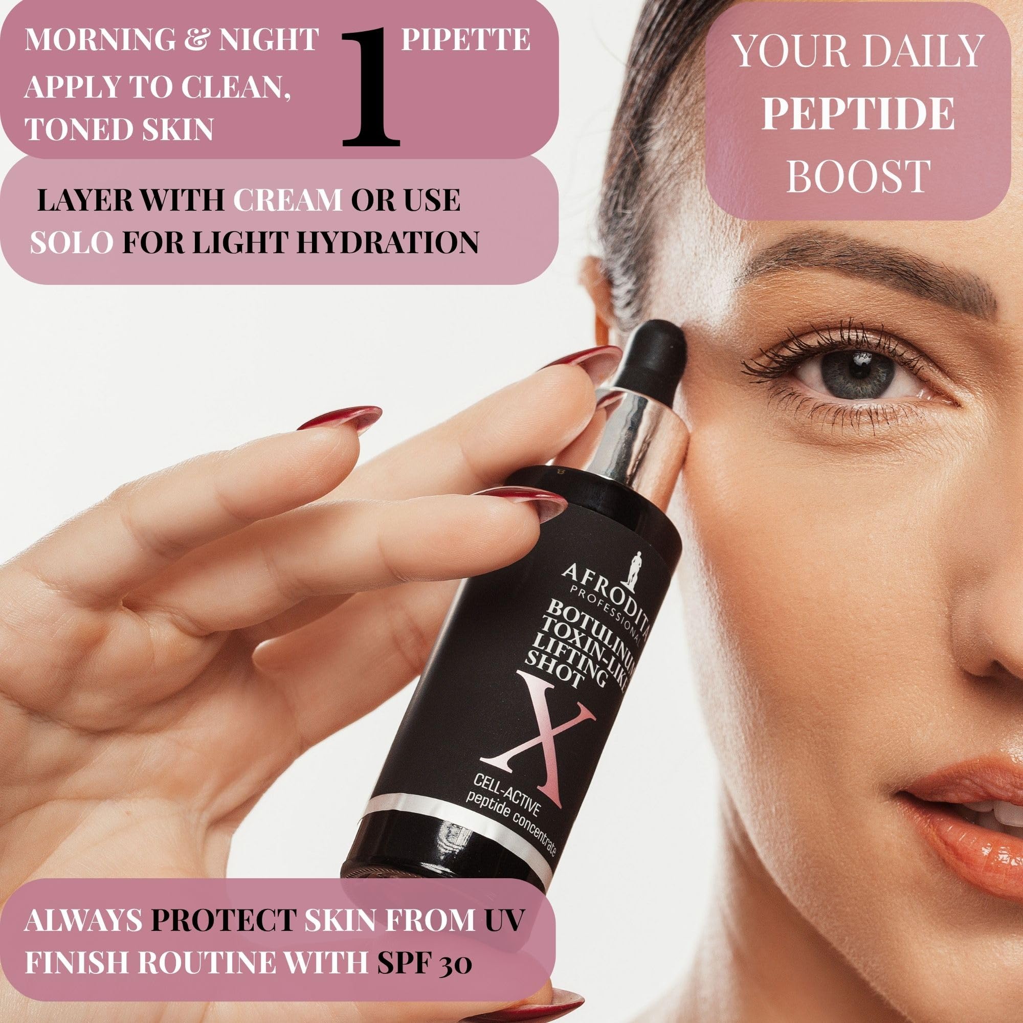 Afrodita Professional Botulinum Toxin-Like X Lifting Shot Peptydowe serum do twarzy przeciw zmarszczkom mimicznym, koncentrat do liftingu dla gładkiej, jędrniejszej skóry, 30 ml