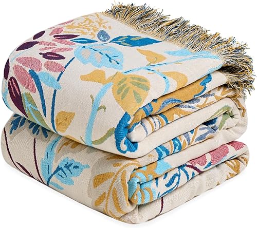 Miniatura 38 de Manta de arrullo Boho - 50"x60" 100% algodón ultra suave y ligera, manta de otoño de 4 capas transpirable, mantas de muselina para cama y sofá,