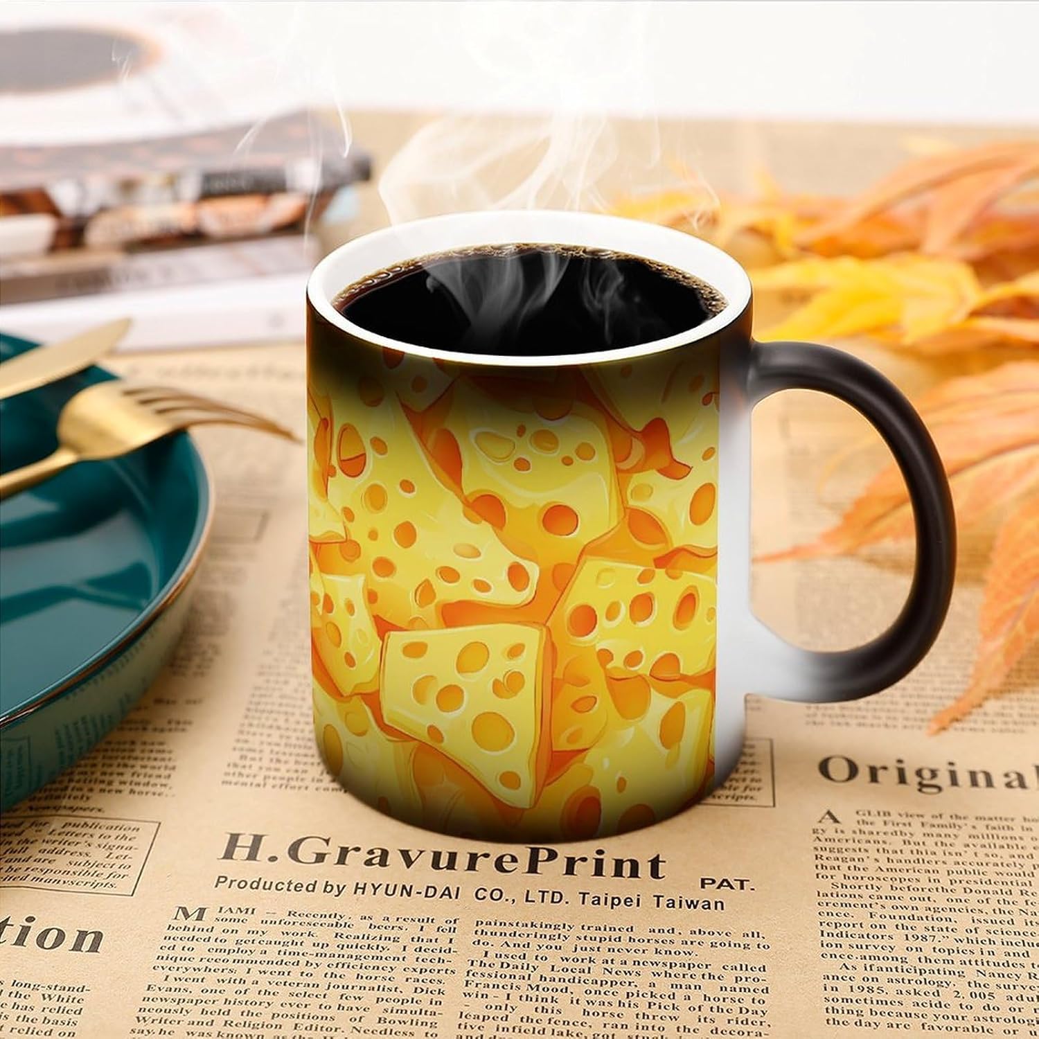 Stacked Cheese Cubes Color Changing Mug Heated Ceramic Cup Heat Sensitive Coffee Mug Fun Gift