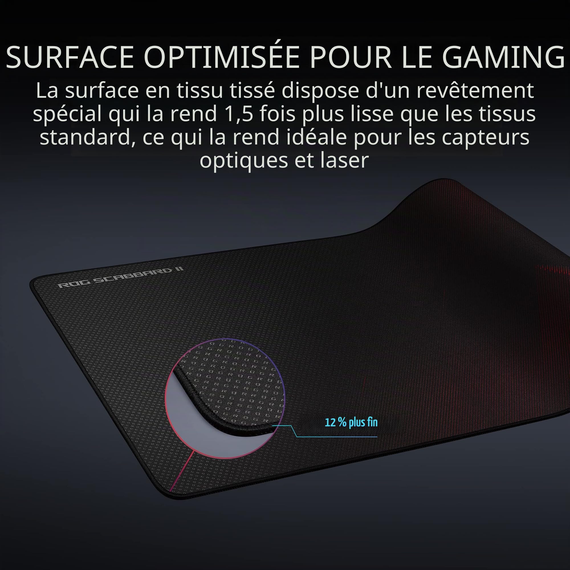 ASUS ROG Scabbard II Extended Gaming Mouse Pad | Nano Technology Smooth Glide Tracking | Revêtement de Protection pour l'eau, l'huile et la poussière | Bords Plats Anti-effilochage | Base en