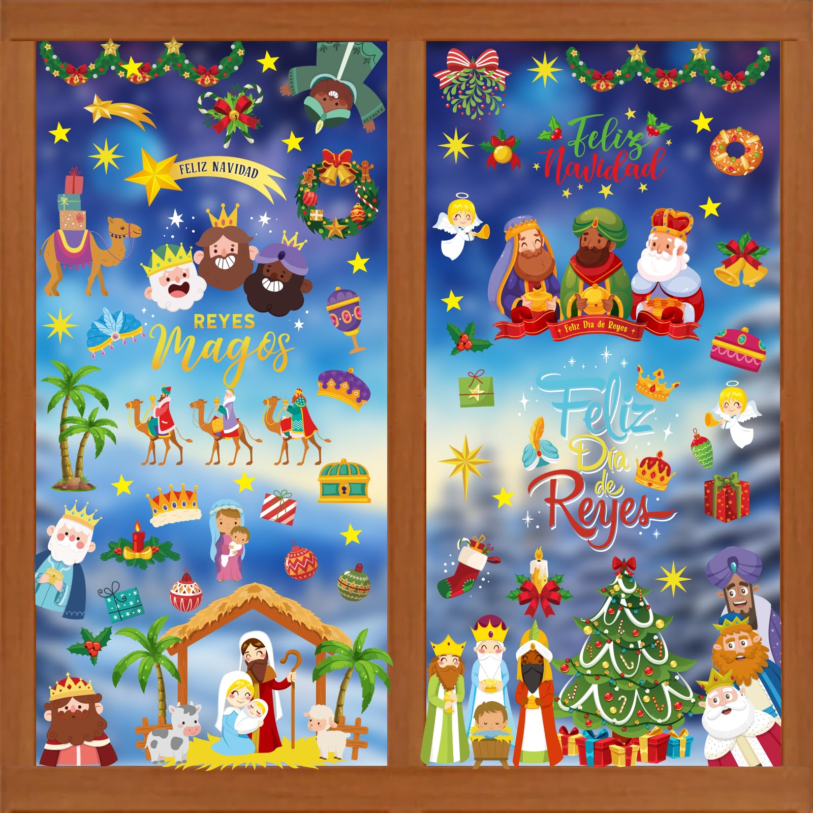 BOOMTOP 9 Hojas Decoración Navidad Reyes Magos Belén, Pegatina Decoración Ventana Navidad, Pegatina PVC Navidad Ventana Reyes Magos, Nacimiento Pegatinas Ventana Pared Puerta para Reyes Magos, 20*30cm