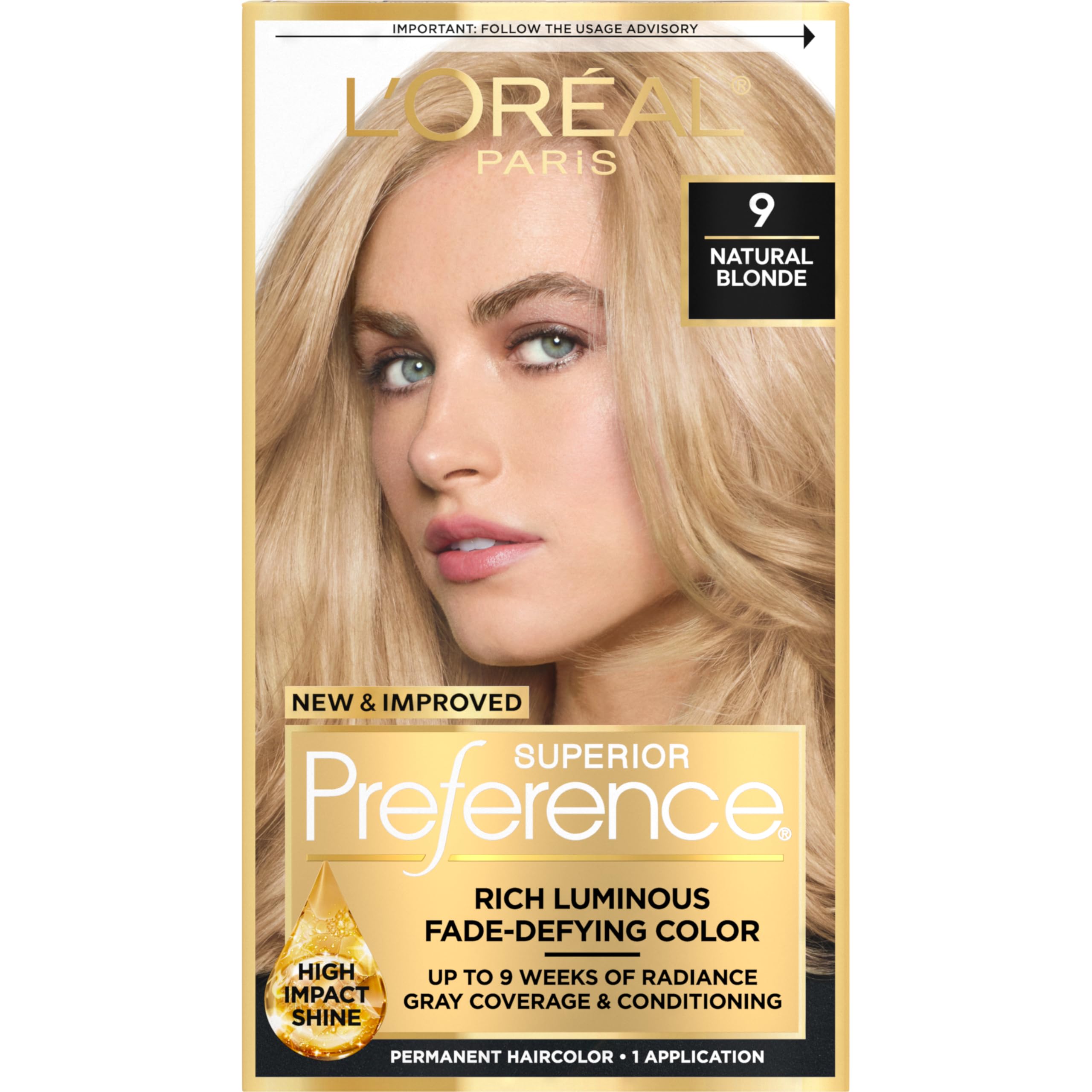 Superior Preference Luminous Fade-Defying Permanent Hair Color, Hair Dye For Up to 9 Weeks of Radiance, Natural Blonde 9, 1 Hair Dye Kit