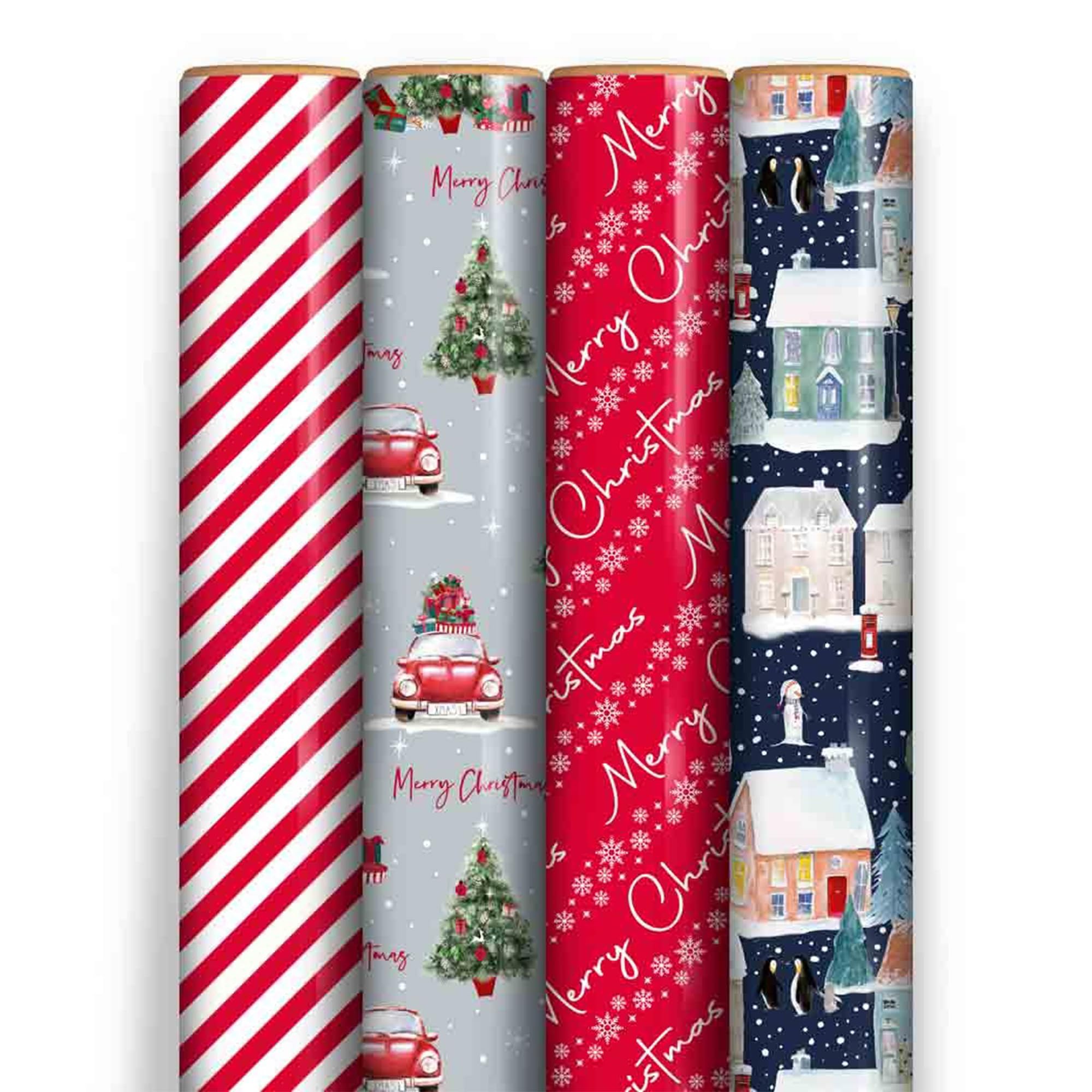 4 Pack x 7M Christmas Wrapping Paper Roll - Traditions Designs Ideal Presents Gift Wrapping Paper Roll for Christmas Festival, Xmas Party, Birthday, Weeding, Festive Decoration — image 1