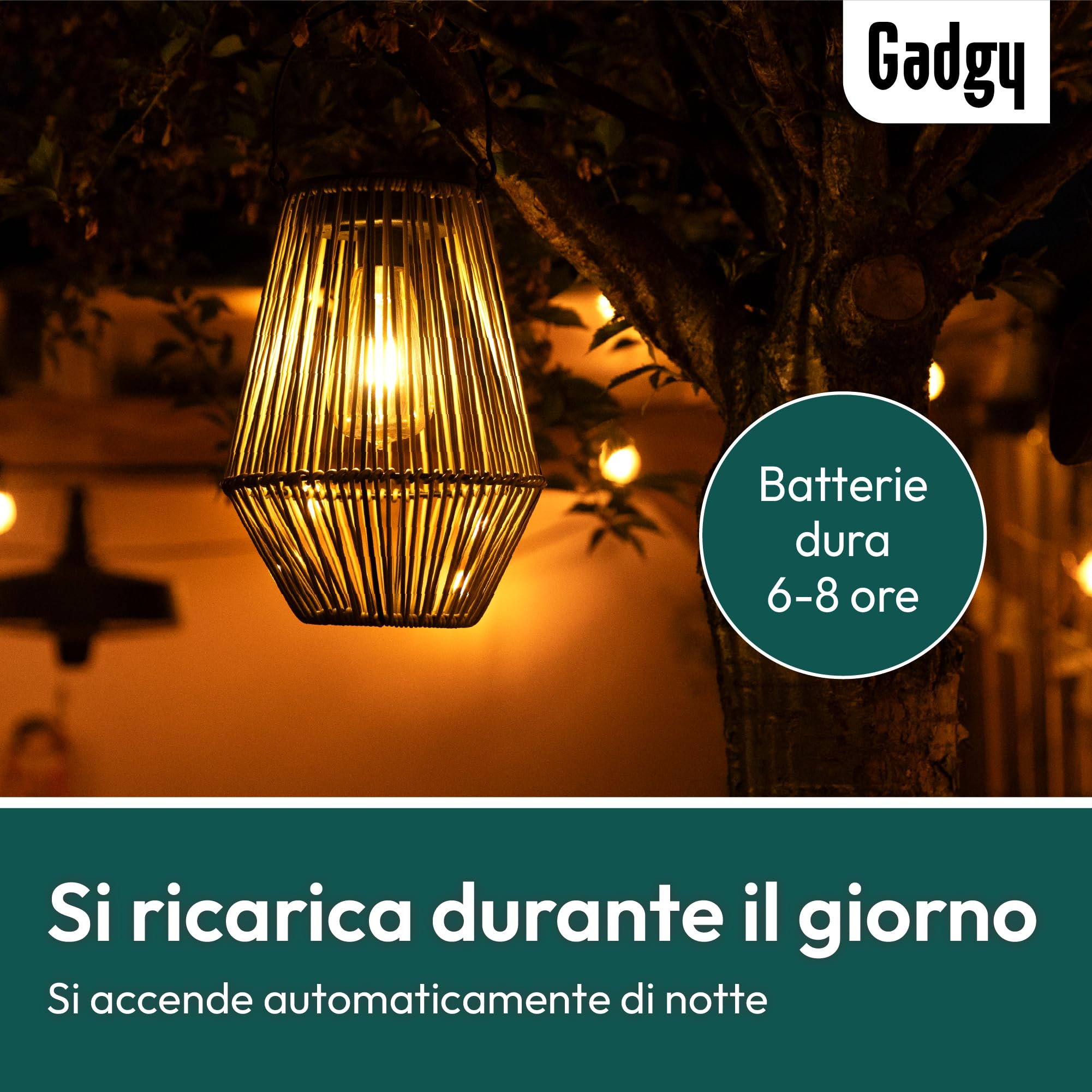 Gadgy Lampada Solare da Giardino con Effetto Rattan – Lanterna Solare per Esterni Impermeabile – Luce Decorativa a LED per Giardino, Balcone o Tavolo – Ricaricabile ed Ecologica