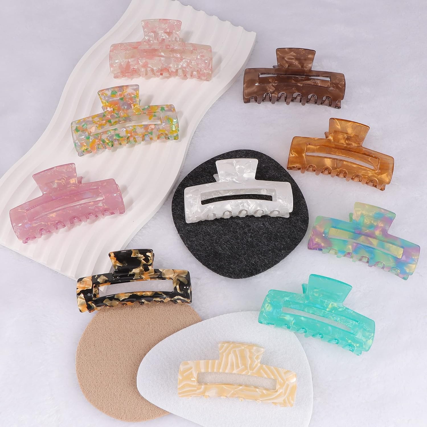 Magicsky 10 Pcs Hair Claw Clips for Women, Marble Tortoise Acrylic Large Clip Thick Thin Hair, Cute Butterfly Barrettes Pins, Aesthetic Styling Accessories Girls,Brown Opal Pink
