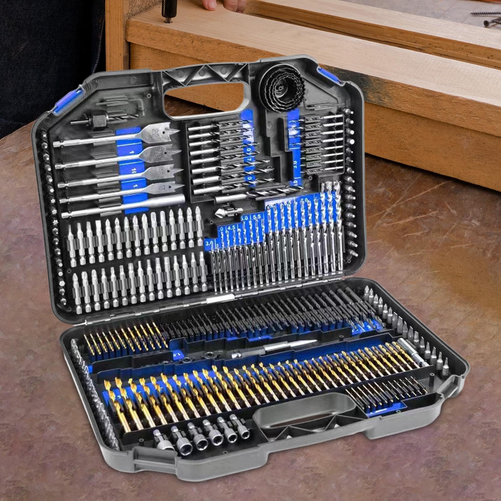 246 Piezas Juego de Brocas Taladro Juego de Brocas Acero Rápido Juego Brocas para Madera Y Metal con Estuche Transporte Adecuado para Bricolaje, Etiqueta azul