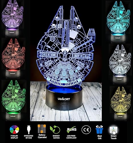 Miniatura 8 de lámpara de mesa de noche, 3D Illusion Millennium Falcon, ideal como regalo de cumpleaños para niños, decoración de recámara, fanáticos de "Guerra de