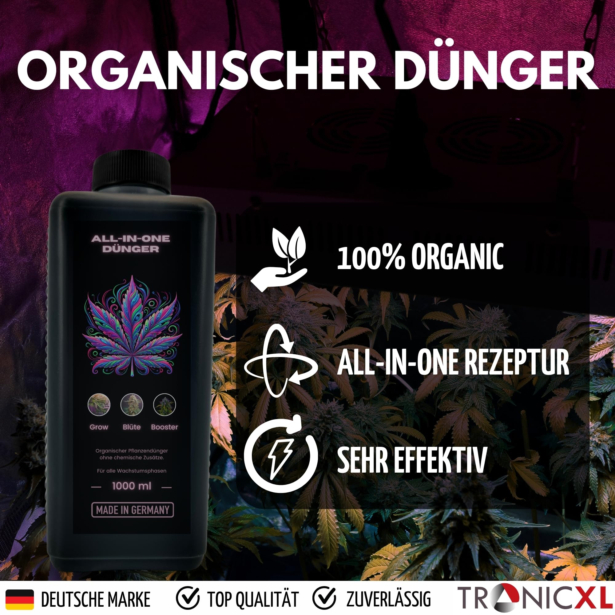 TronicXL Fertilizzante Premium per cannabis Grow I All in One I per interni ed esterni per fase di crescita e fioritura compatibile con Growbox Grower 2 litri Grow & Bloom Starter Set