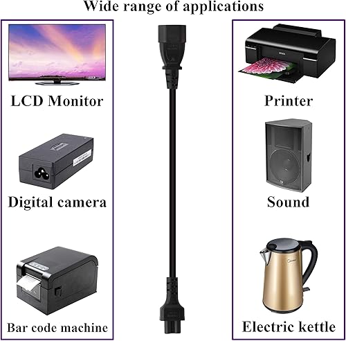 Miniatura 7 de Paquete de 2 cables de CA C14 a C5, 10A 125V IEC 3 polos macho a Mickey Mouse adaptador de corriente hembra de 3 polos, convertidor de CA C5 a C14