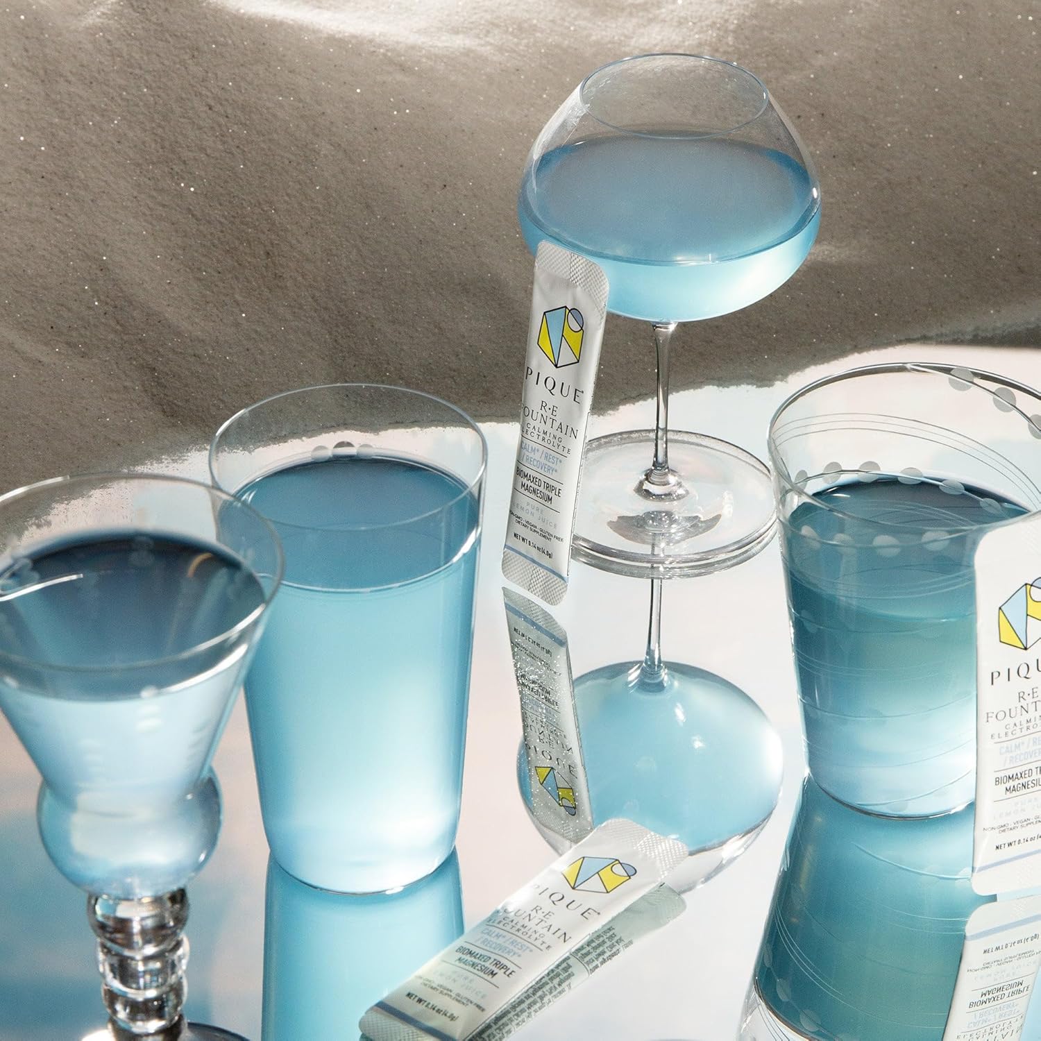 PIQUE RE Fountain Calming Electrolyte Powder - Hydration Powder Packets with Triple Biomaxed™ Magnesium for Rest, Recovery and Cognitive Support - No Added Sugar - 28 Single Serve Sticks (Pack of 1)