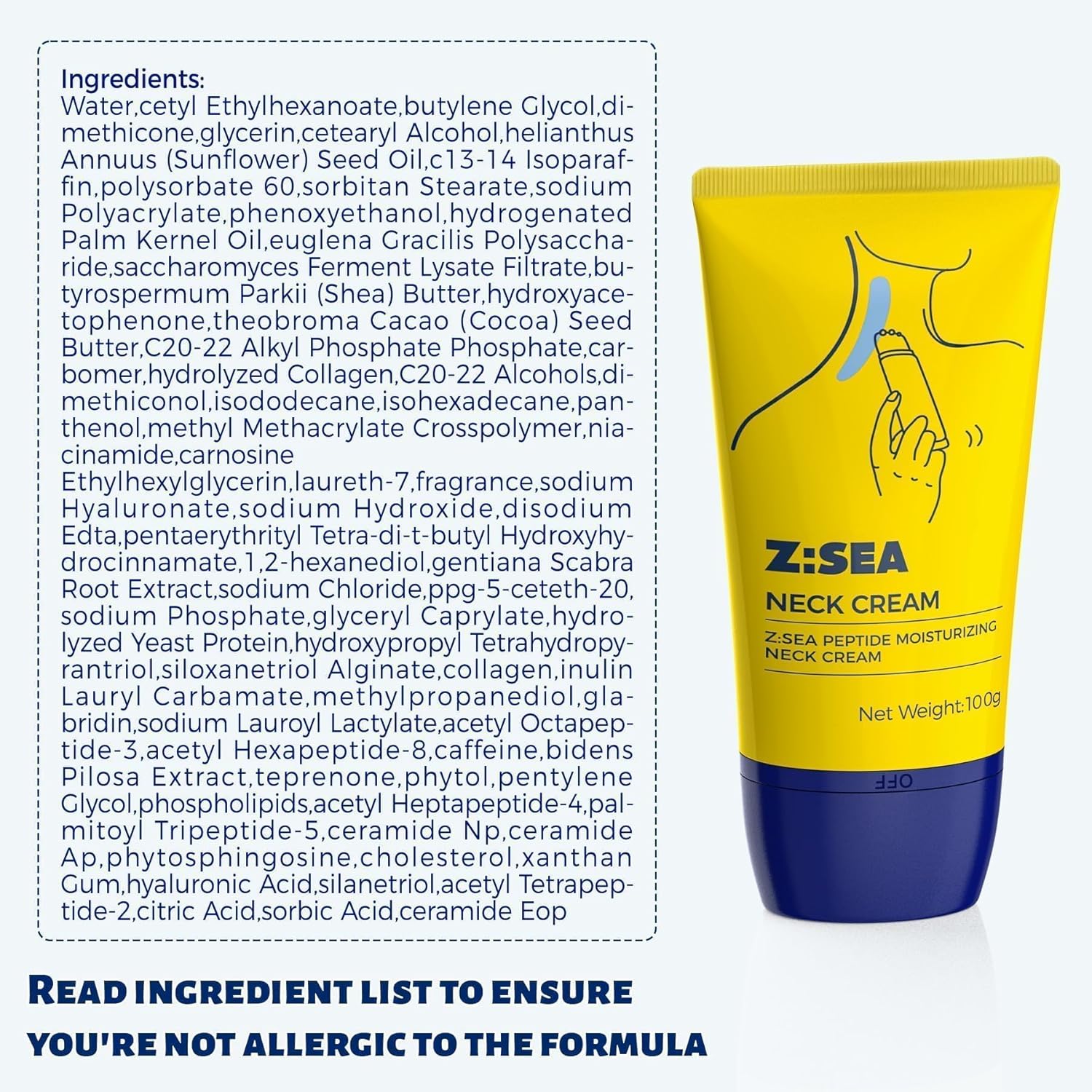 Z:SEA Neck Firming Cream with Roller 2 Pack, Anti-Aging Neck & Chest Cream with Multi Peptide + Collagen + Hyaluronic Acid + Ceramide, Pro-Xylane, Panthenol, Smooths Wrinkles & Fine Lines3.52 FL OZ) - Image 9