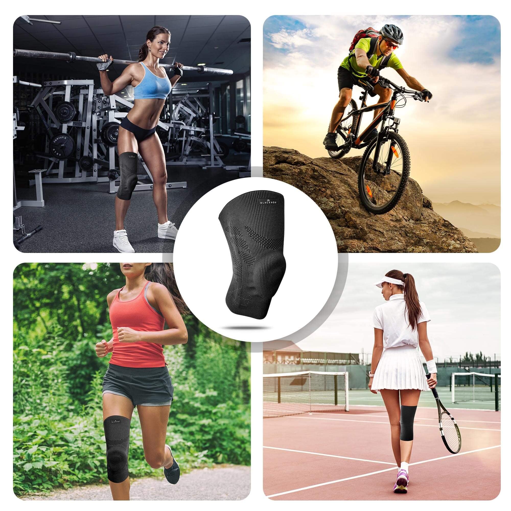 BLACKROX TUYANIM Genouillère Sport Force Femme Homme Anneau en Silicone Léger Rembourrage Gel Patella Ressort Stabilisateurs Volleyball Football Course Genouillères Compression Hommes Femmes (XL)