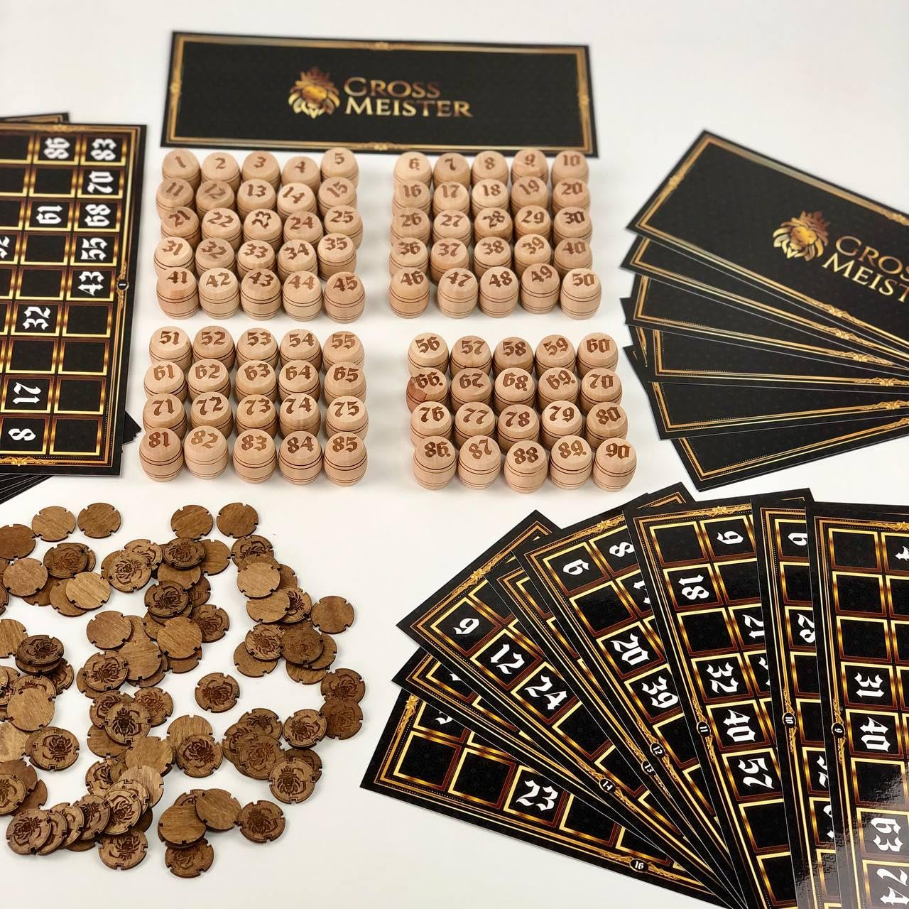 Ręcznie wykonana gra lotto premium z drewna – klasyczny zestaw bingo z ponumerowanymi drewnianymi beczkami i kartami do gry – gra towarzyska dla dzieci i dorosłych – gra rodzinna i gra