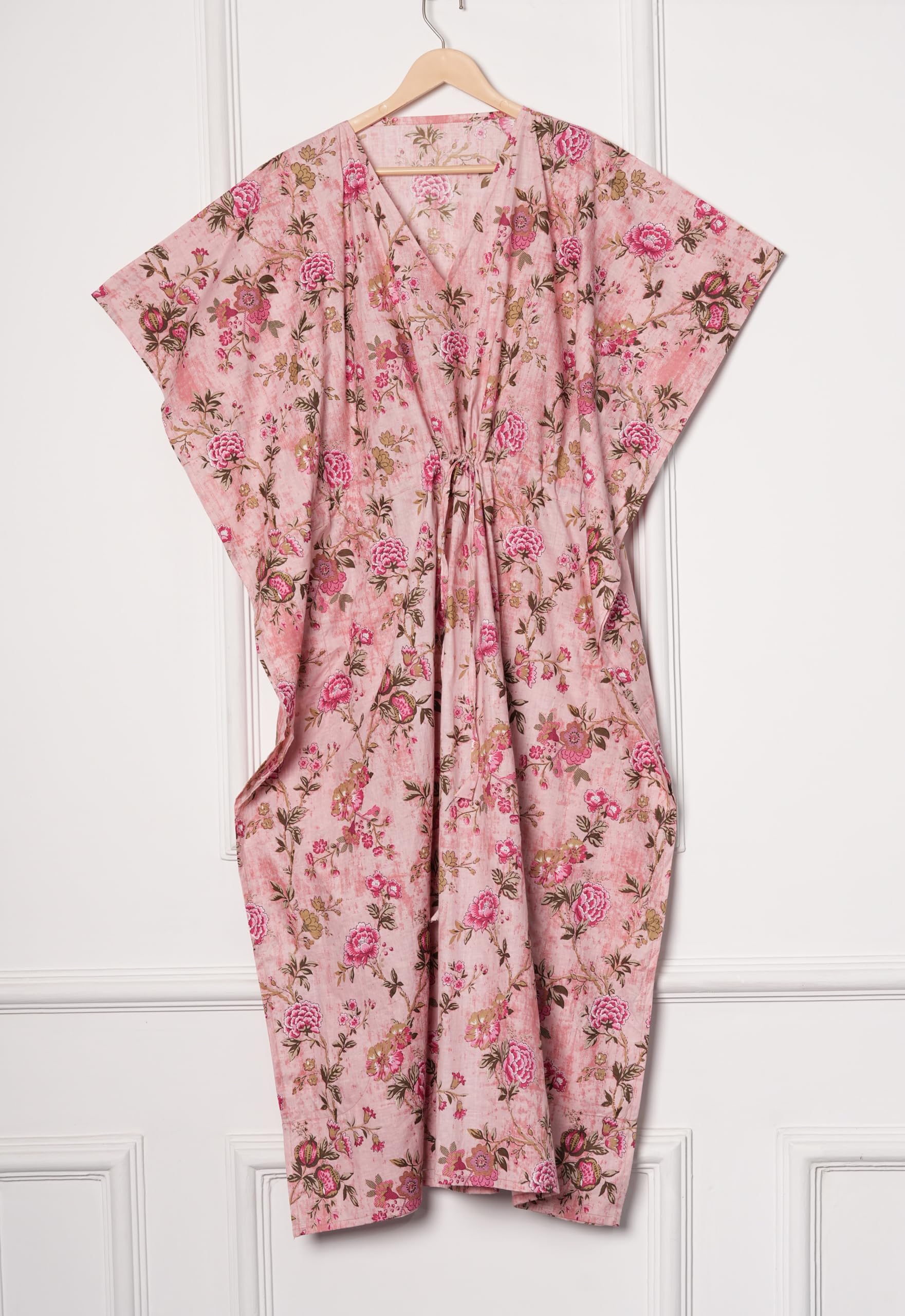 INDACORIFY Caftan Long pour Femmes, imprimé Floral, Robe de Plage en Coton, Cover-Up d'été, Kaftan Fait à la Main, Robe de Nuit Maxi Longue