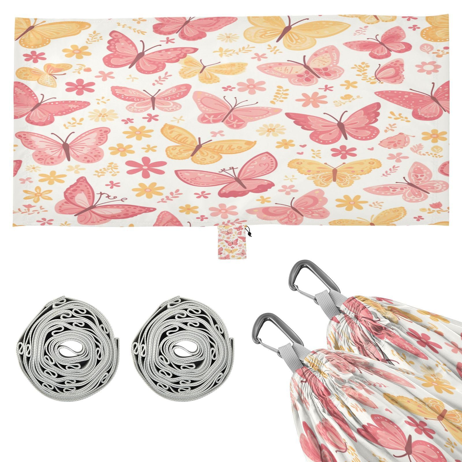 ATTX Cute Butterfly Camping Hammock - Lightweight & Portable Hammocks, Heavy Duty 330lbs Capacity for Indoor, Hiking, Backpacking, Travel, Backyard, Beach#199