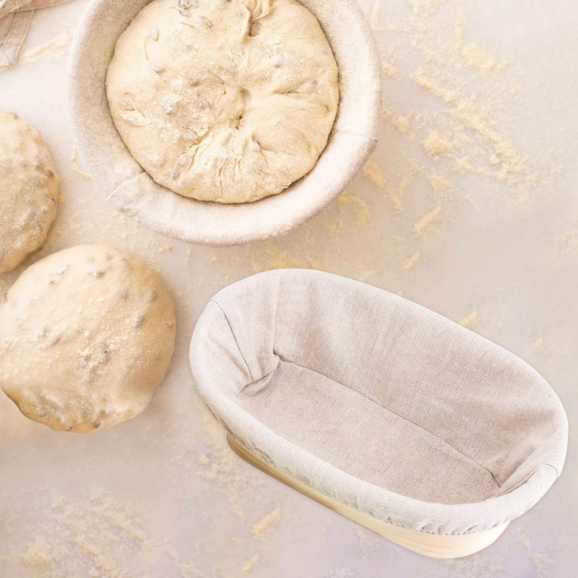 Banneton Pain Pitch Pulse Ensemble De Corbeille à Pain Ronde De 23 Cm + Bol à Baneton Ovale De 25 Cm, Kit D'outils De Fabrication De Pain Au Levain Avec Fouet à